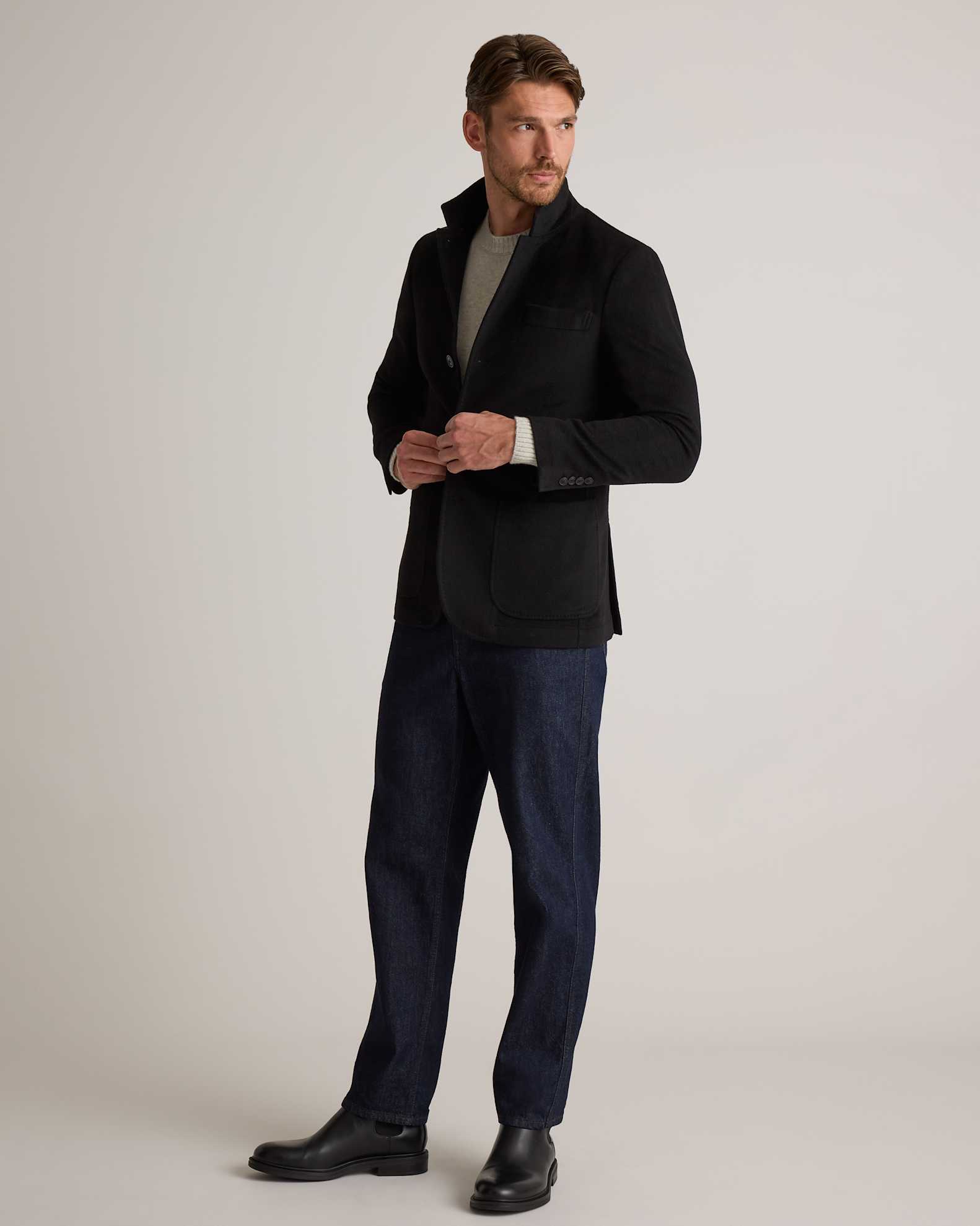 Men's 100% Mongolian Cashmere Stand Collar Blazer in Black, Size XXL by Quince Men's 100% Mongolian Cashmere Stand Collar Blazer in Black, Size XXL by Quince