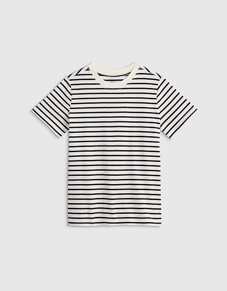 Black/White Stripe 100% Organic Cotton Jersey Short Sleeve Tee 