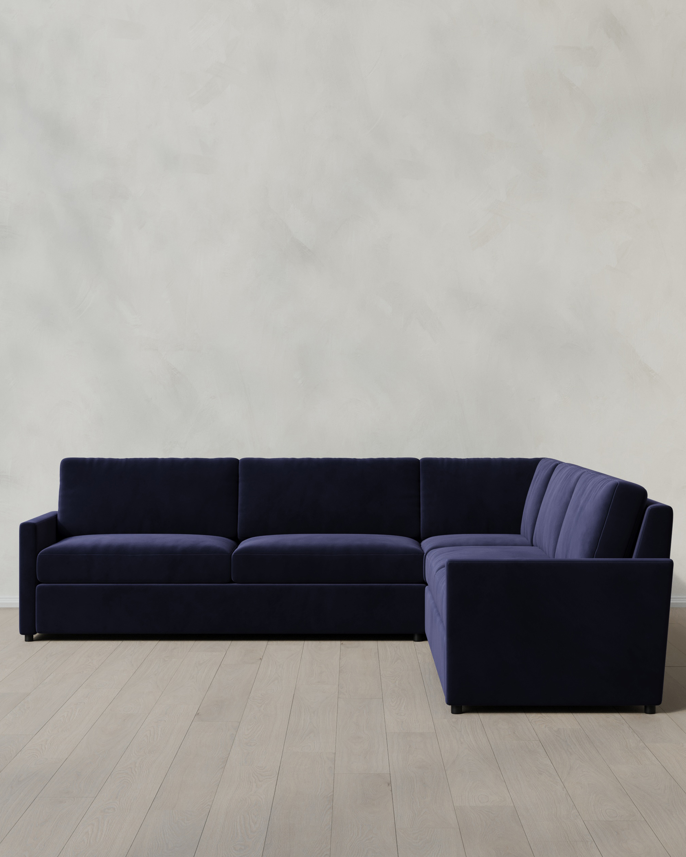 Quince | Brennan L Sectional in Performance Velvet in Midnight, Size 127x127