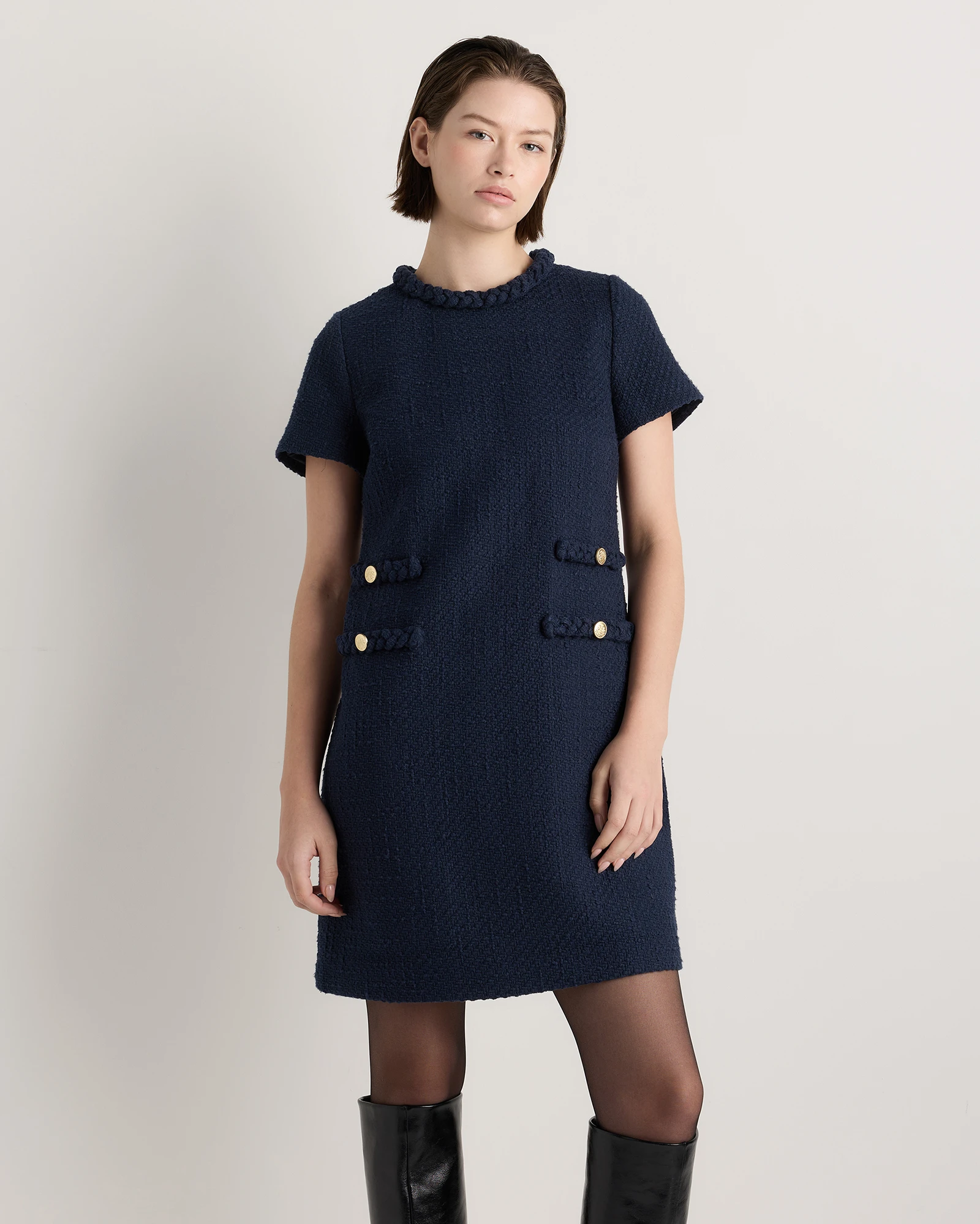 Tweed Short Sleeve Mini Dress