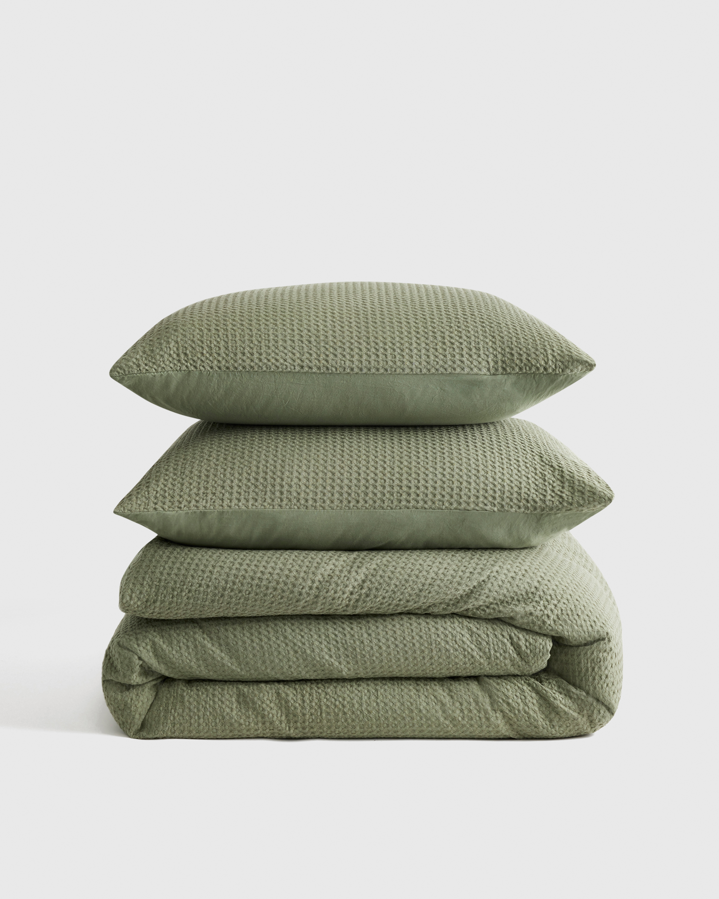 Organic Luxe Honeycomb Duvet Cover Set, Olive, King/Cal King
