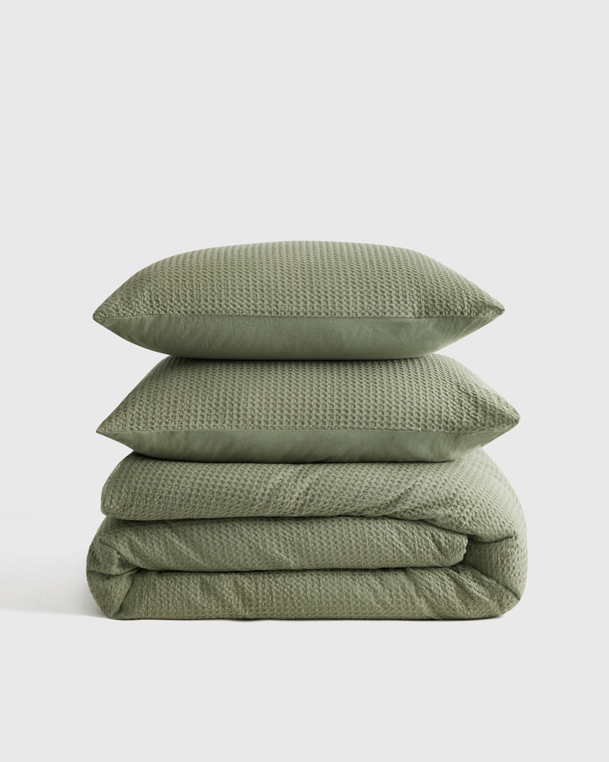 Organic Luxe Honeycomb Duvet Cover Set - Olive, Full/Queen