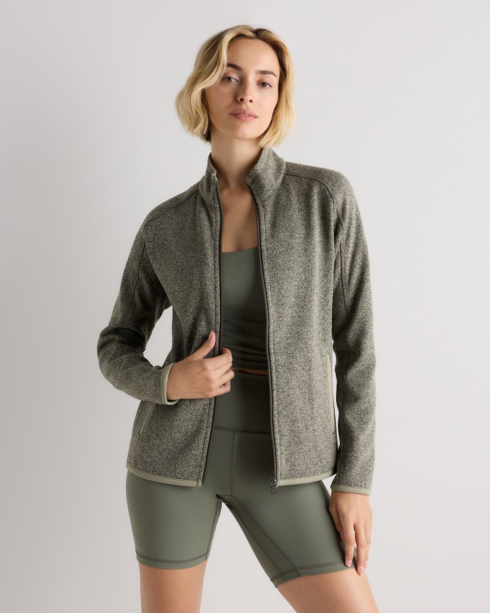 Heather Mineral Green Sweater-Knit Fleece Full-Zip Jacket