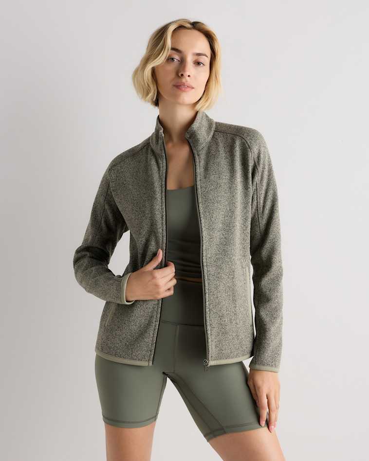 Heather Mineral Green Sweater-Knit Fleece Full-Zip Jacket