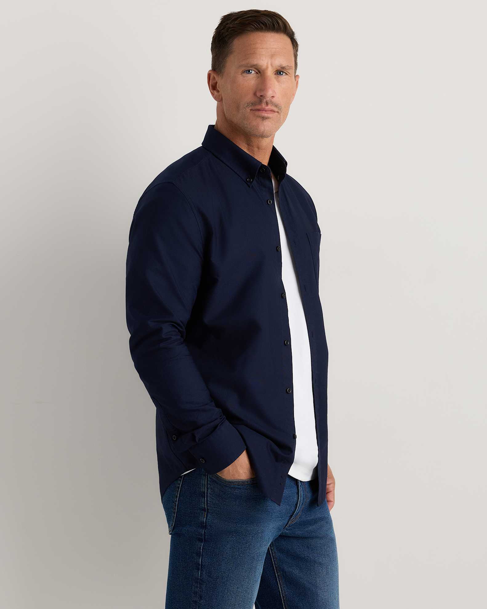 navy blue dress shirt with jeans Valnti Signature Dark Navy Blue Dress Shirt Elegant & Comfy