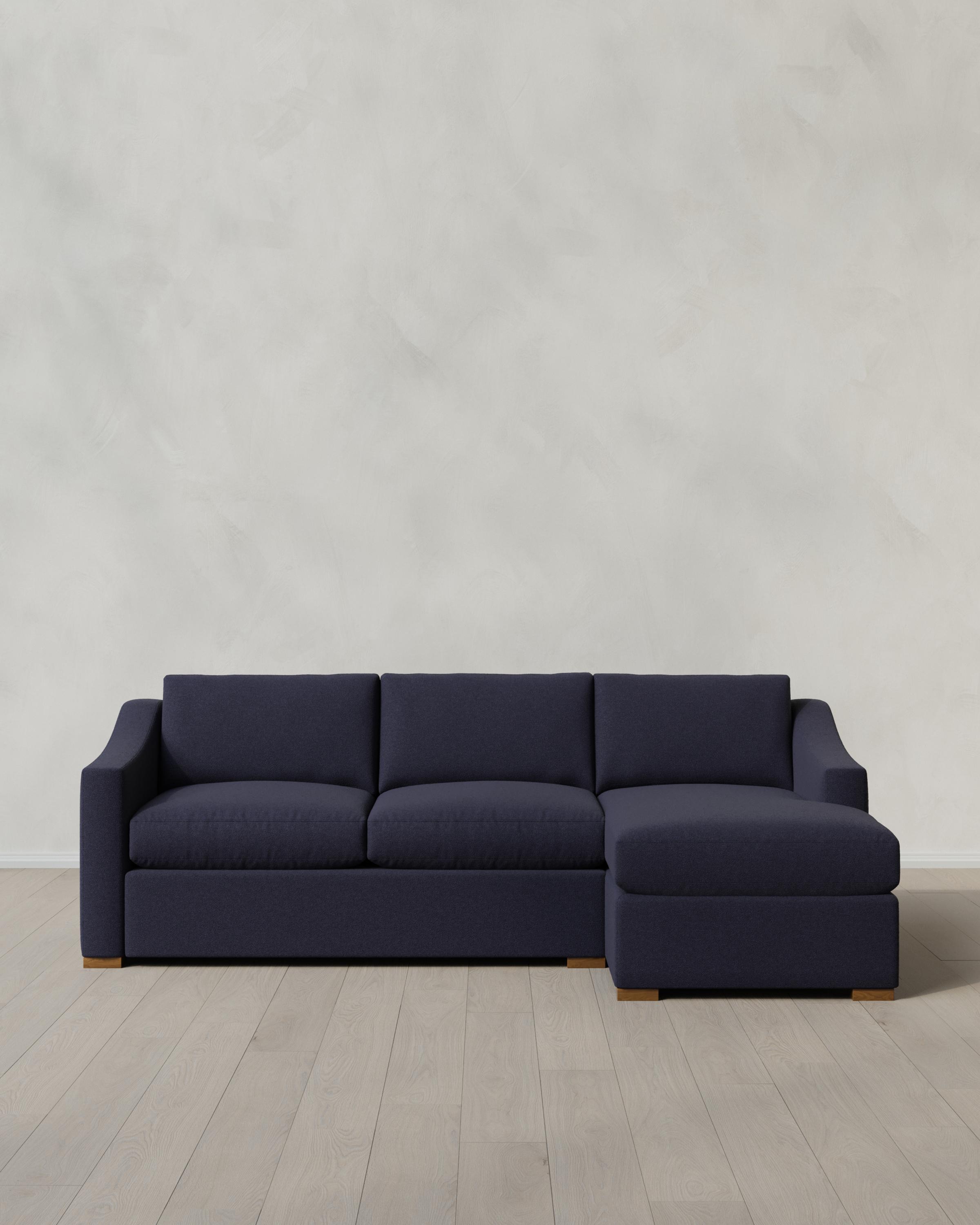 Navy Hollis Slope Arm Chaise Sectional in Performance Basketweave