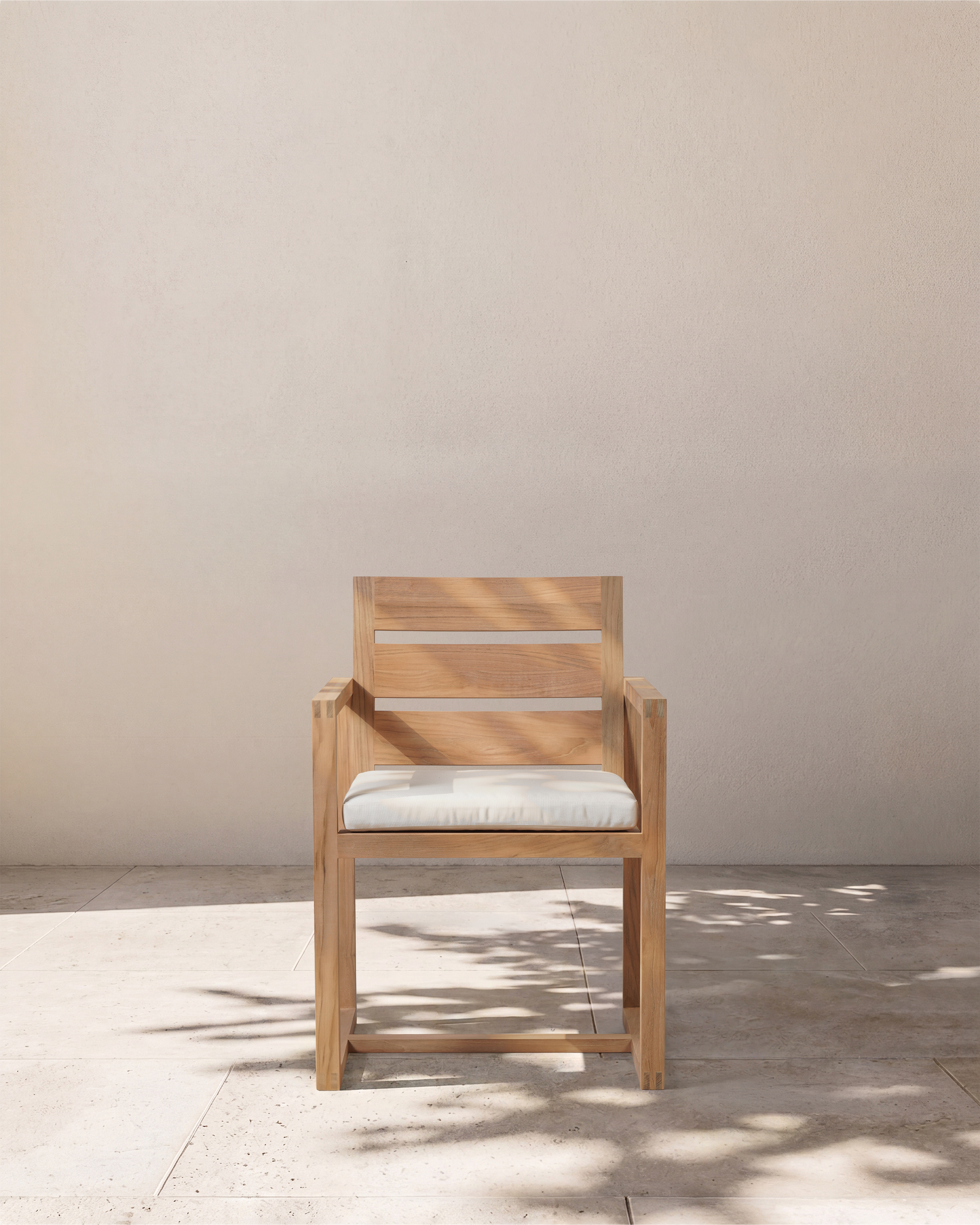 Natural Teak Linear Solid Teak Outdoor Dining Armchair