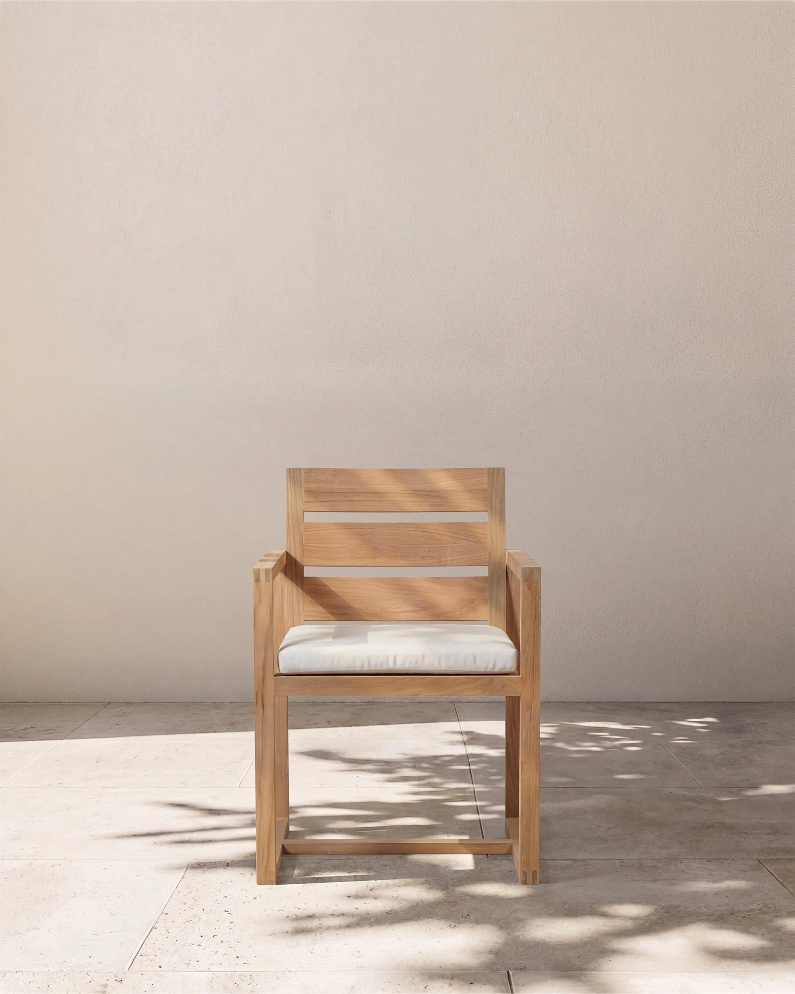 Linear Solid Teak Outdoor Dining Armchair in Natural Teak