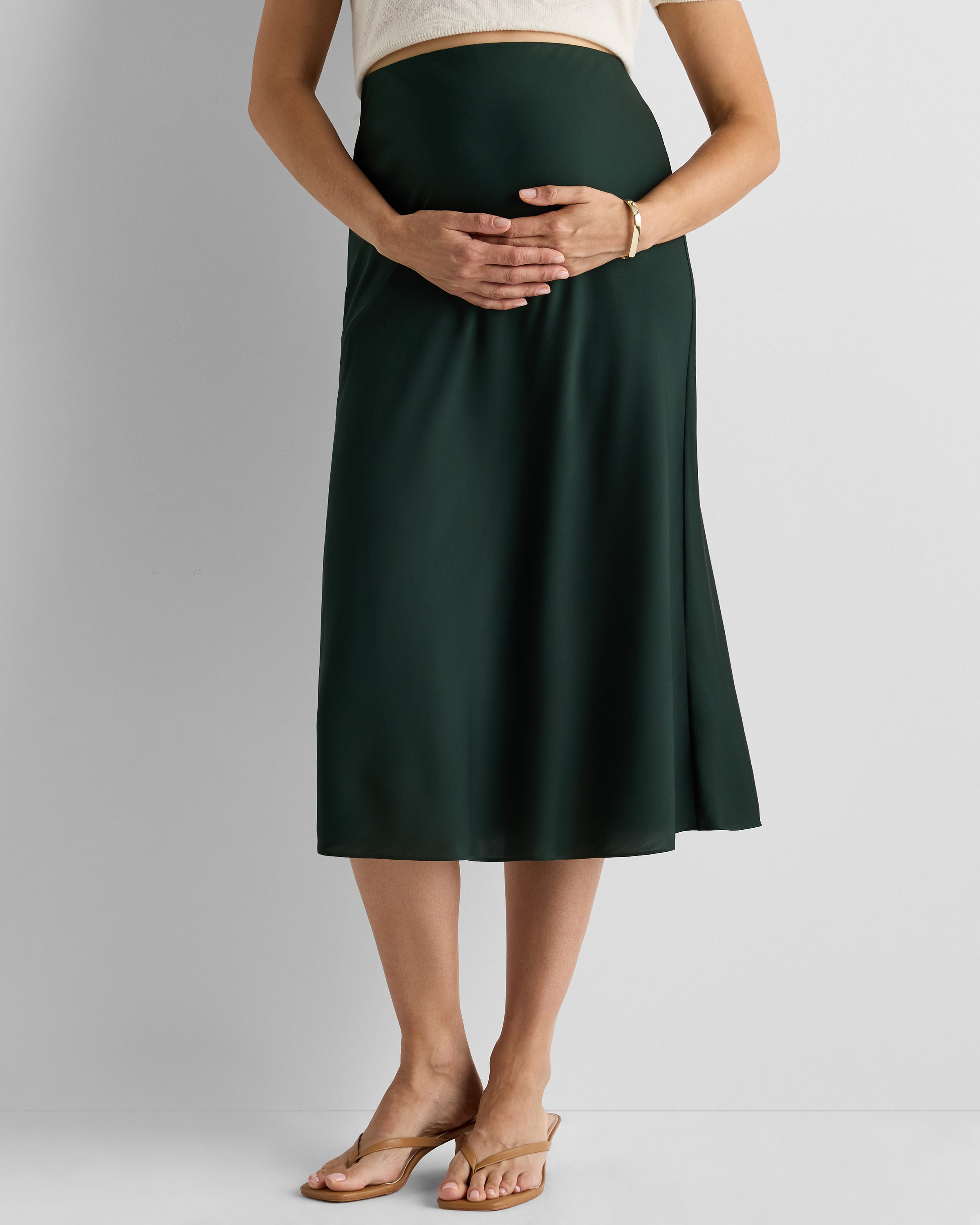 Forest Green Washable Stretch Silk Maternity Skirt