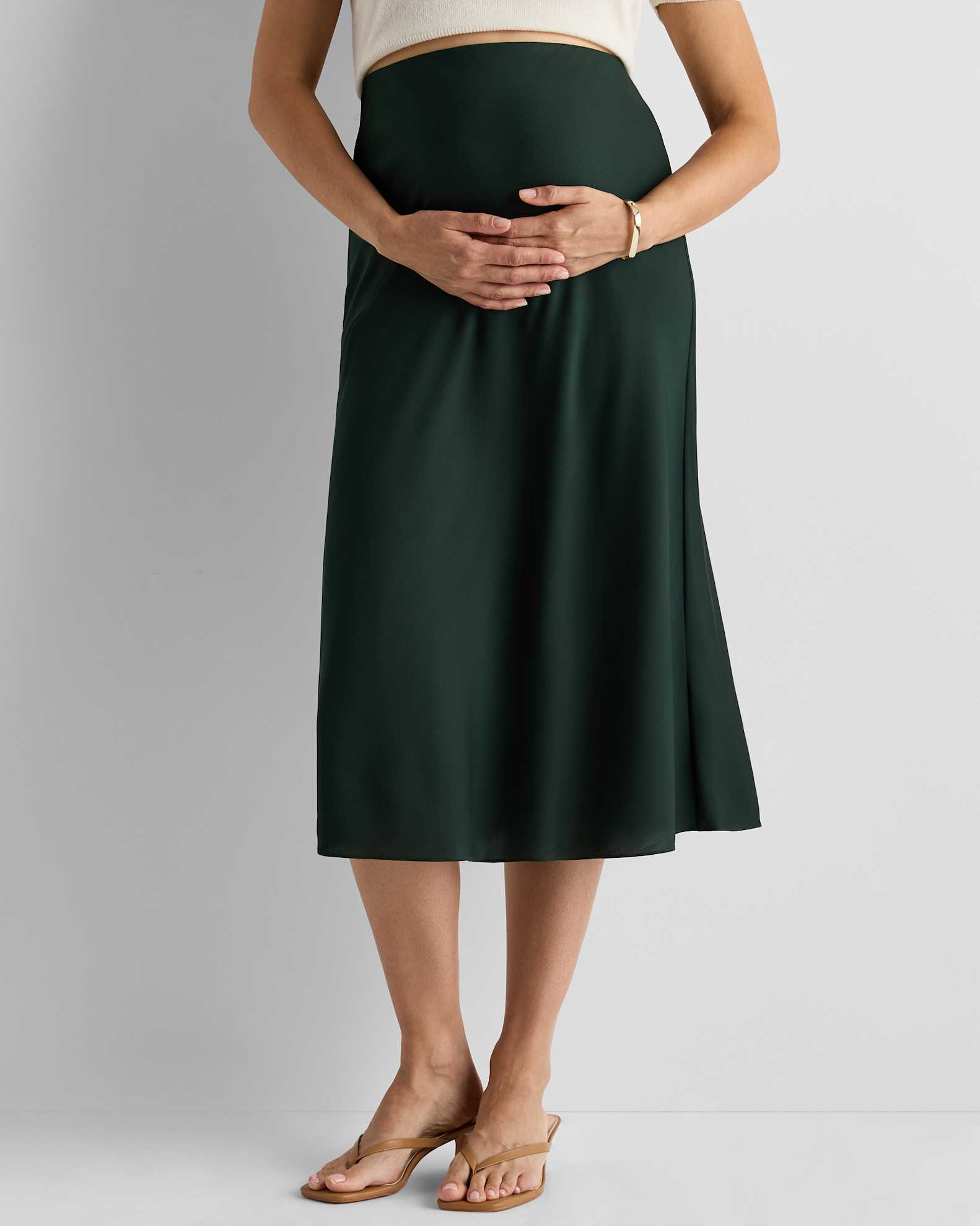 Washable Stretch Silk Maternity Skirt in Forest Green