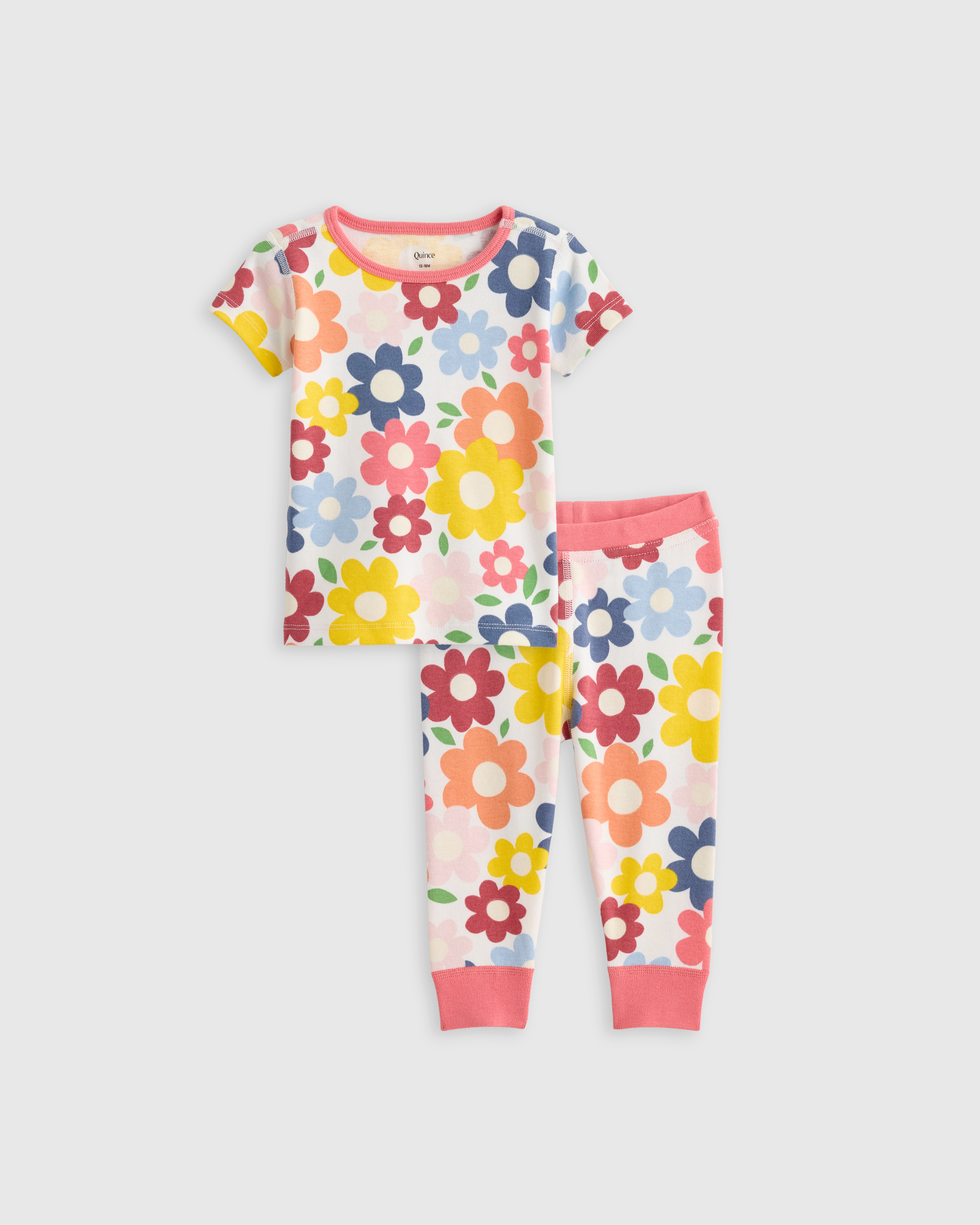 Pop Floral 100% Organic Cotton Short Sleeve and Pant Pajama Set 