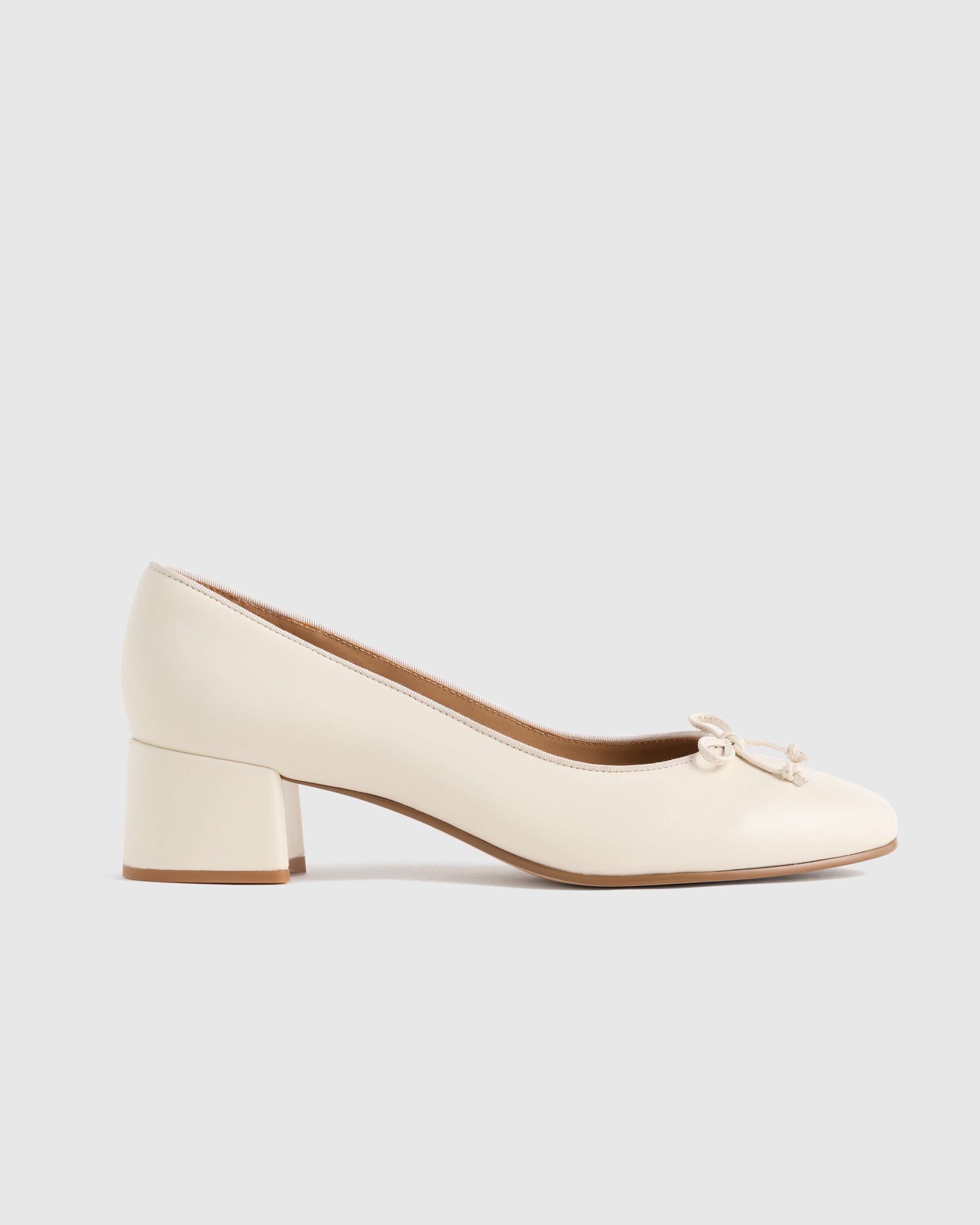 Bone Italian Leather Ballet Block Heel Pump