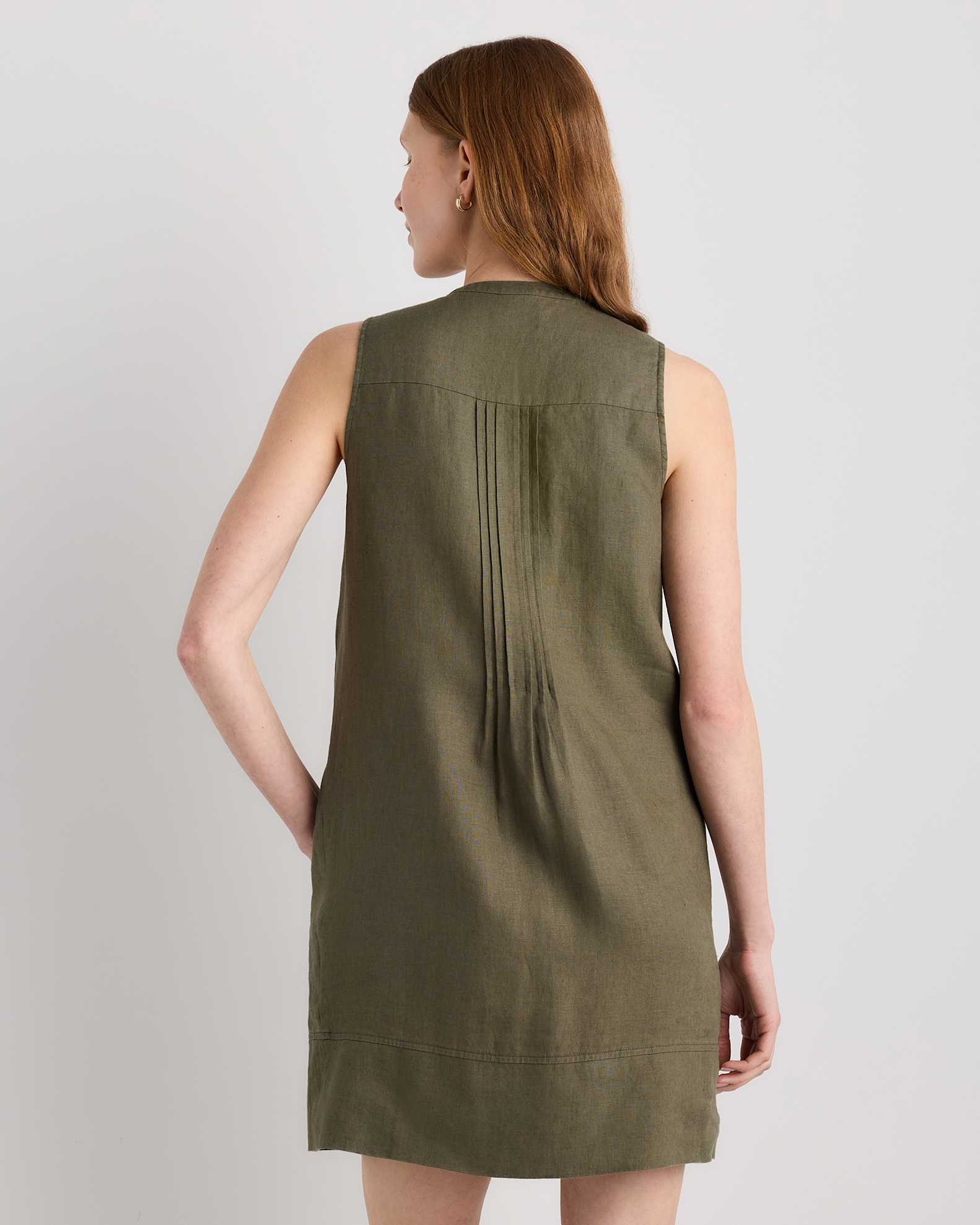100% European Linen Sleeveless Swing Dress in Bayberry Olive 100% European Linen Sleeveless Swing Dress in Bayberry Olive