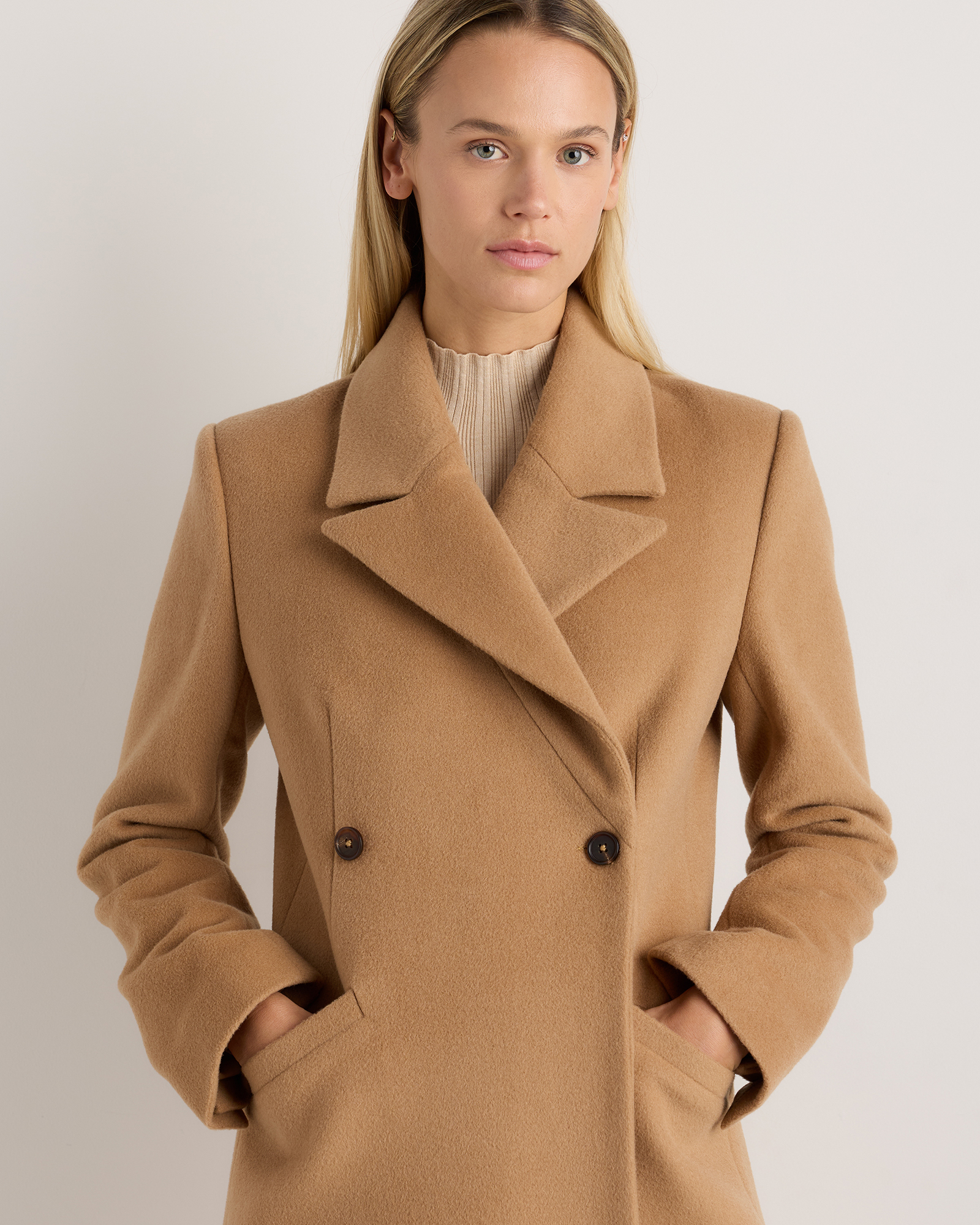 Wool Cashmere Tailored Long Coat in Caramel