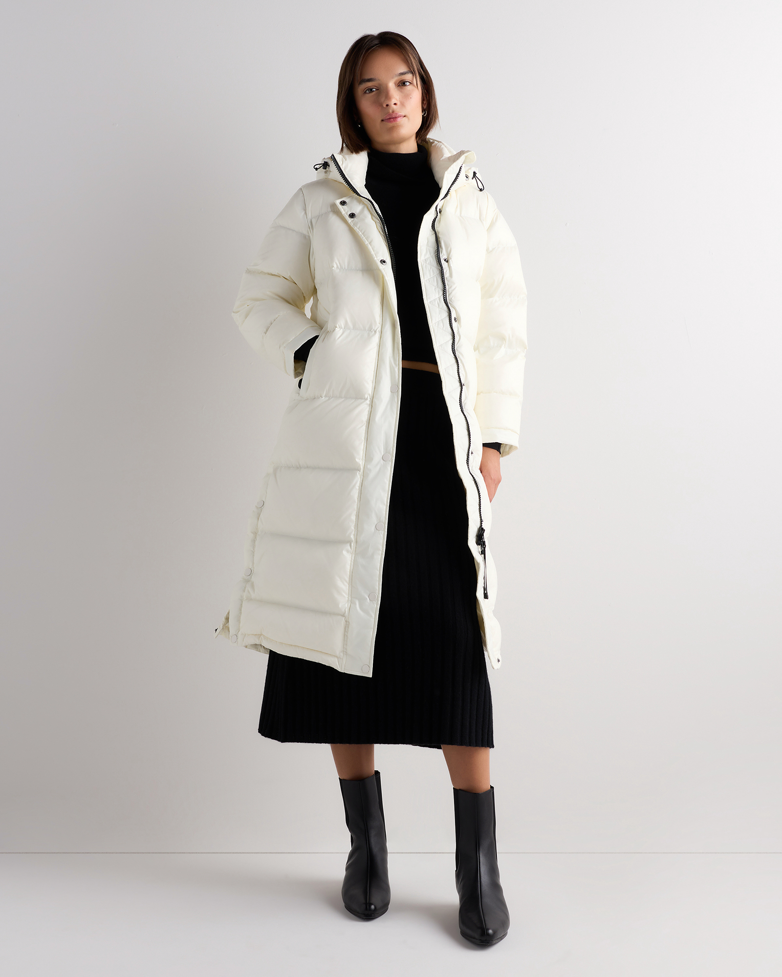 Shiny Creme Ivory Responsible Down Long Puffer Jacket 