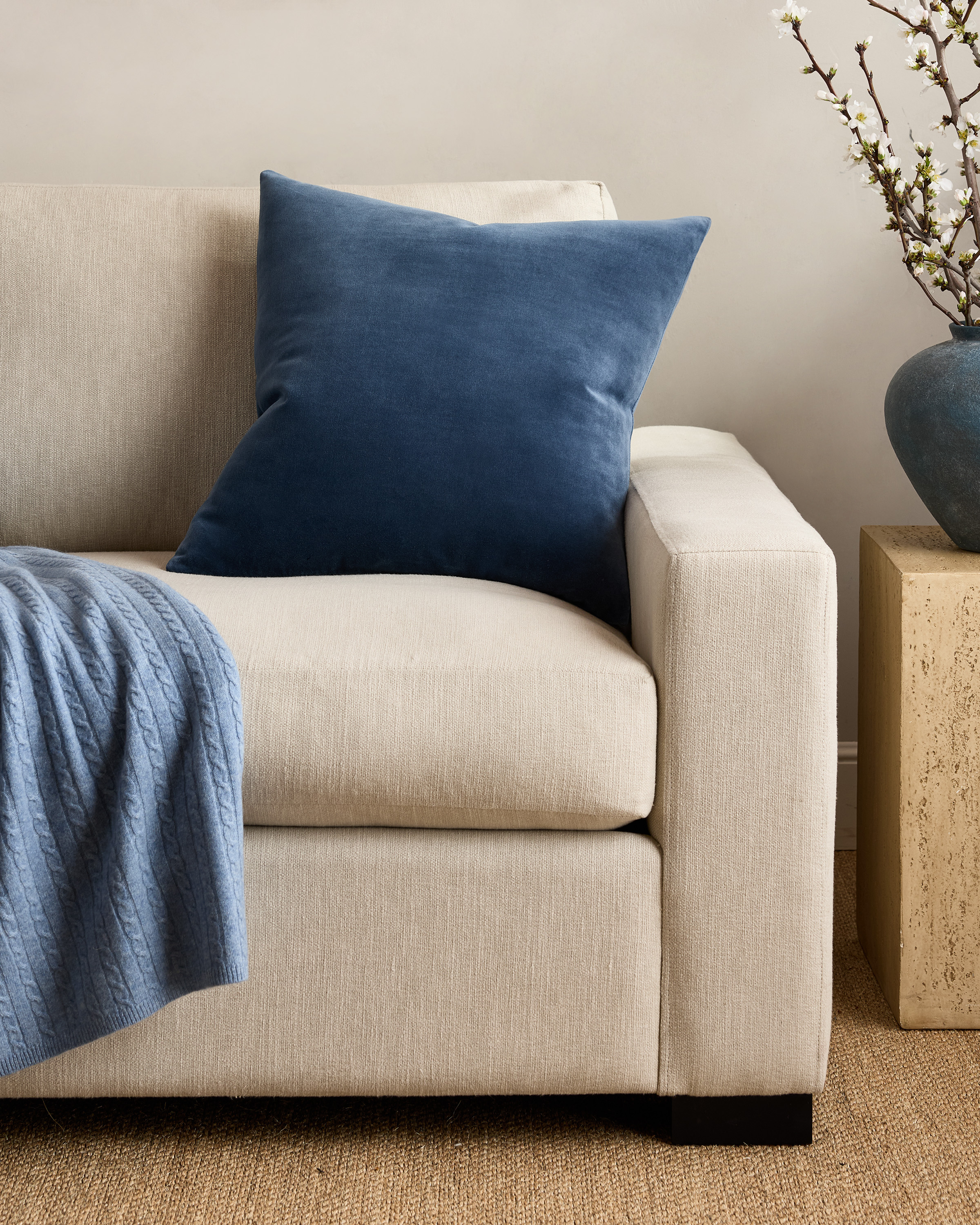 Glacier Blue Classic Cotton Velvet Pillow Cover