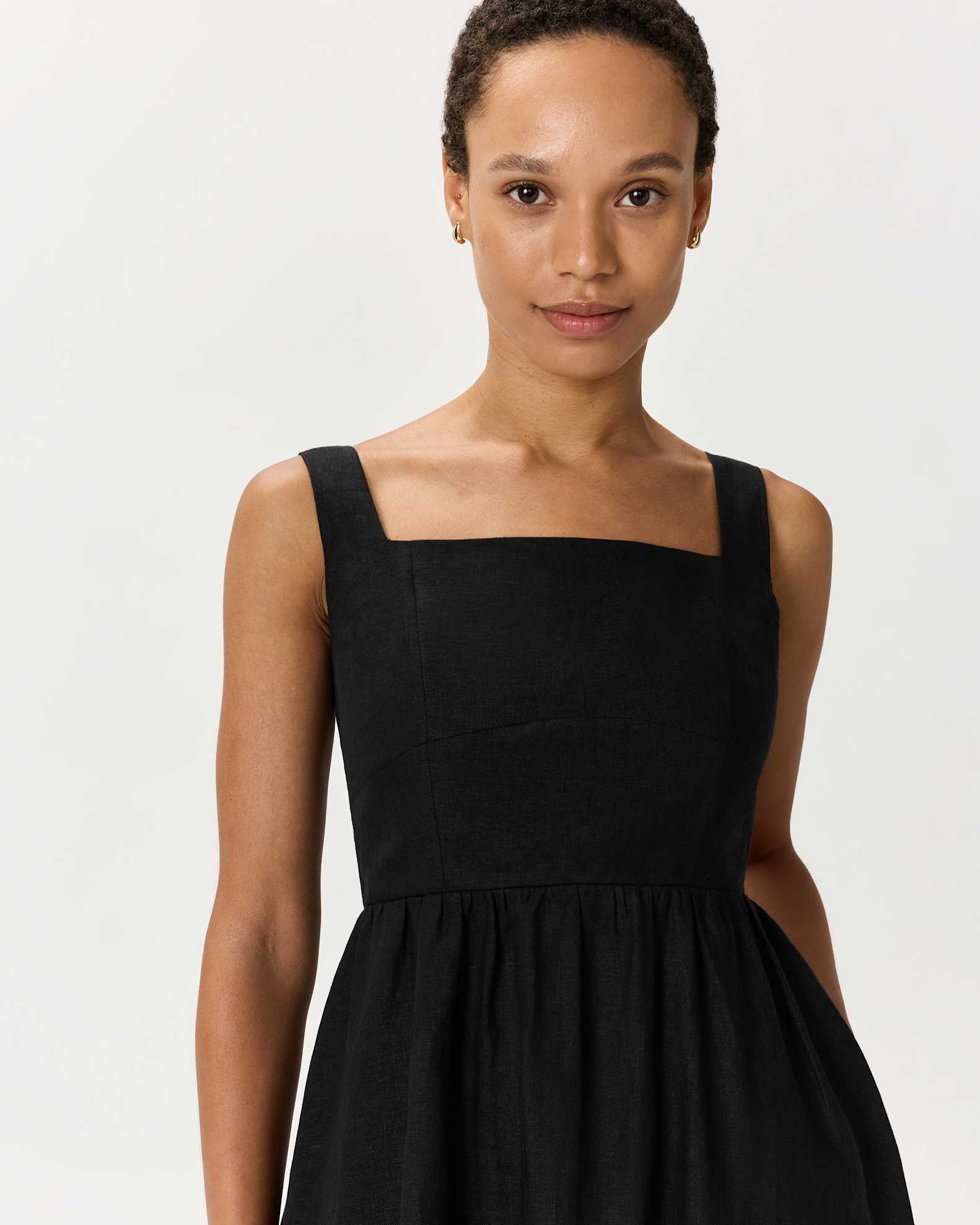 Women's 100% European Linen Fit & Flare Midi Dress in Black, Size XL by Quince Women's 100% European Linen Fit & Flare Midi Dress in Black, Size XL by Quince