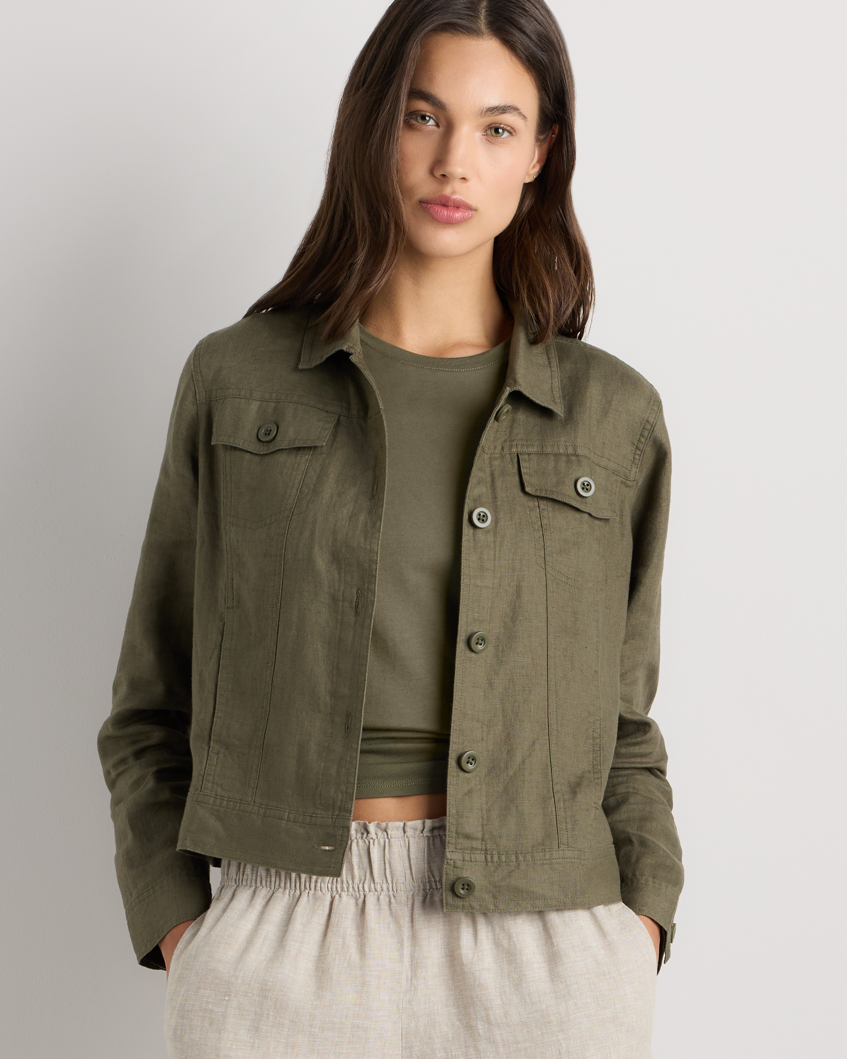 Bayberry Olive 100% European Linen Jacket