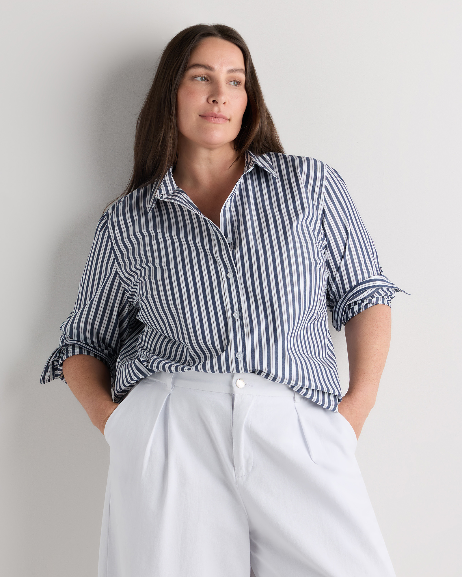 Hudson Stripe 100% Organic Cotton Poplin Long Sleeve Shirt