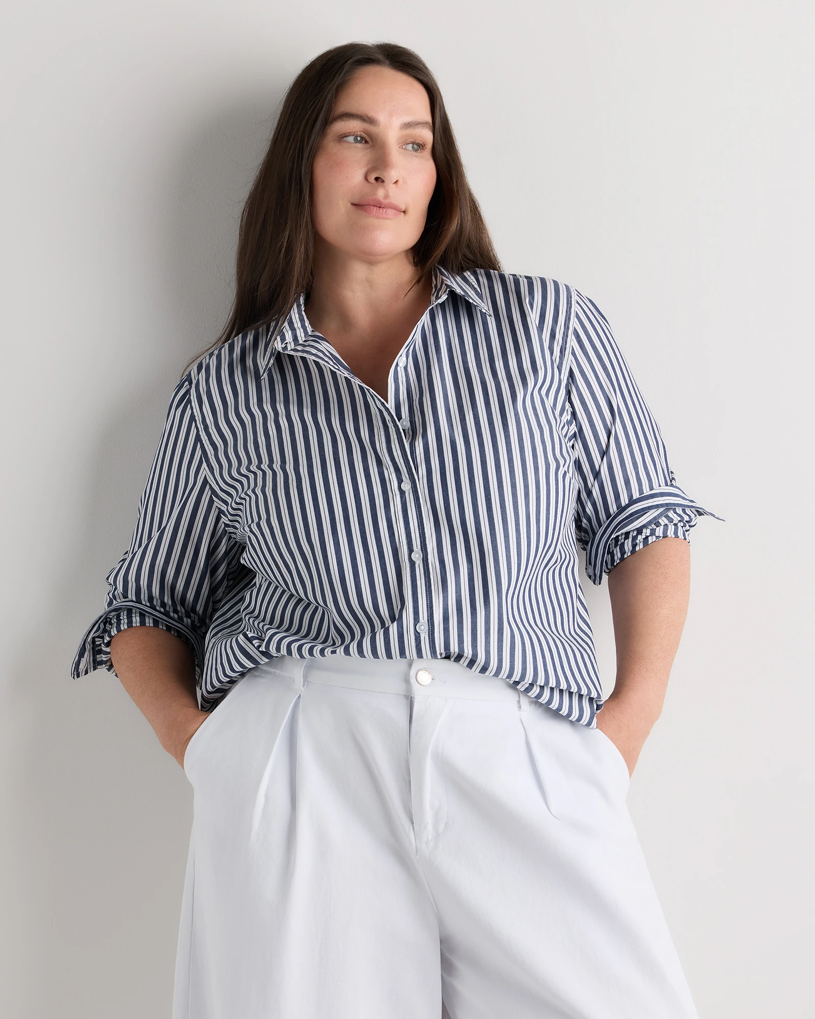 100% Organic Cotton Poplin Long Sleeve Shirt - Plus Size