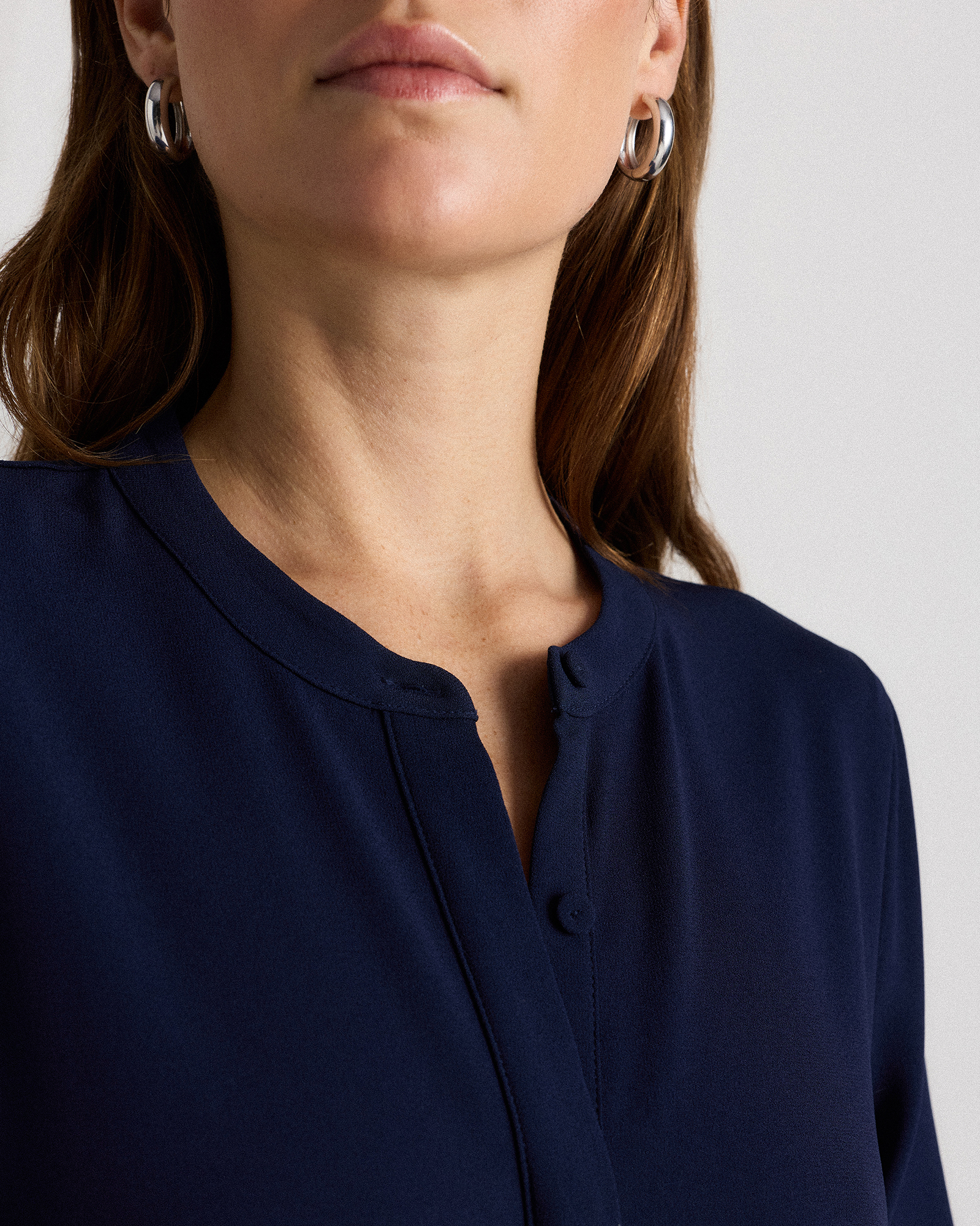 Fluid Crepe Shirt Dress in Navy