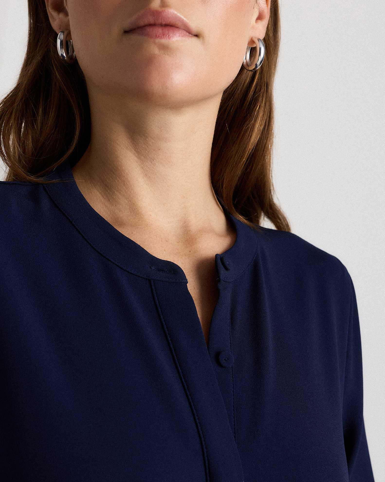 Fluid Crepe Shirt Dress in Navy Fluid Crepe Shirt Dress in Navy