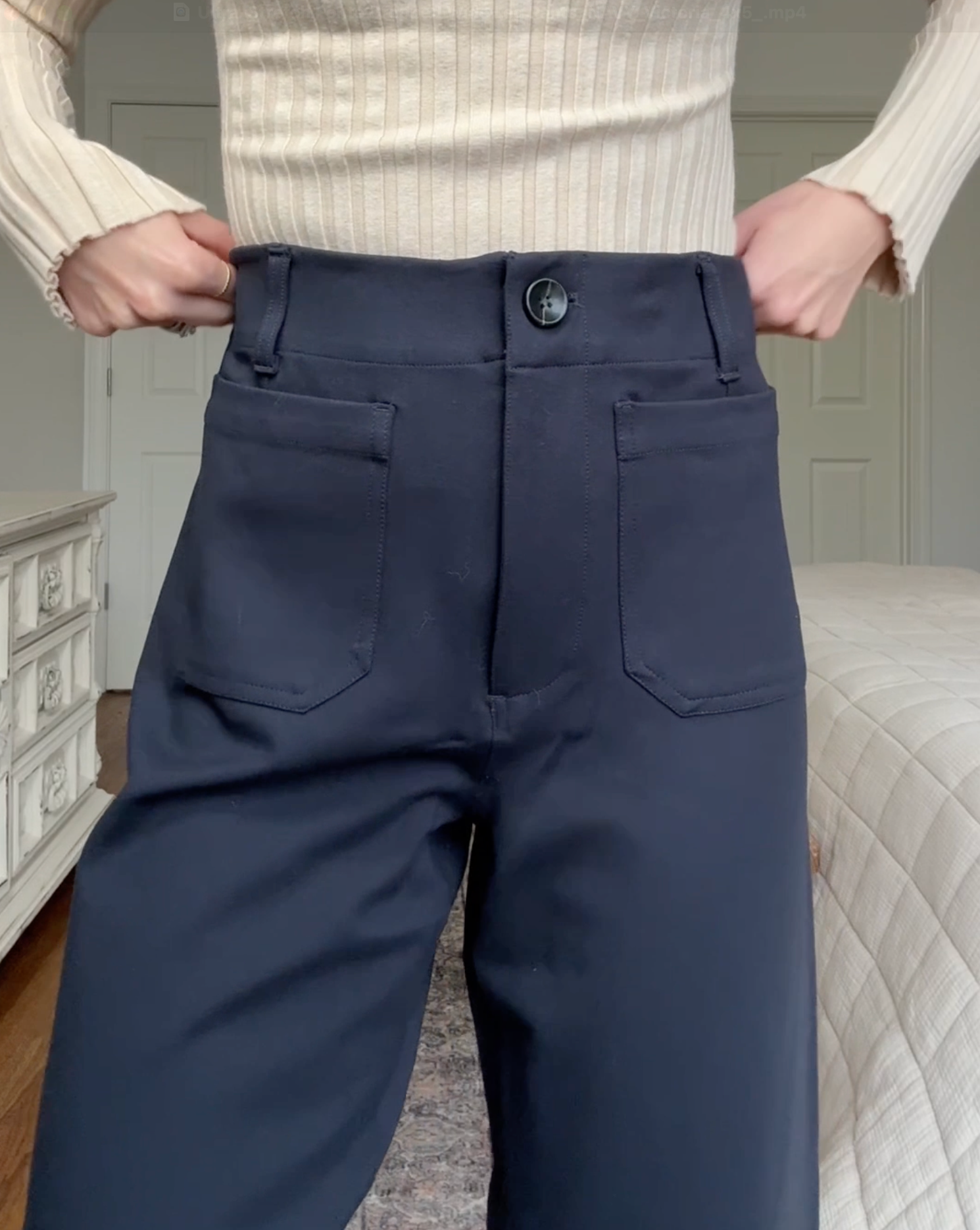navy blue cropped dress pants Women's Ultra-Stretch Ponte Cropped Wide Leg Pants in Navy, Size 4, Rayon by Quince