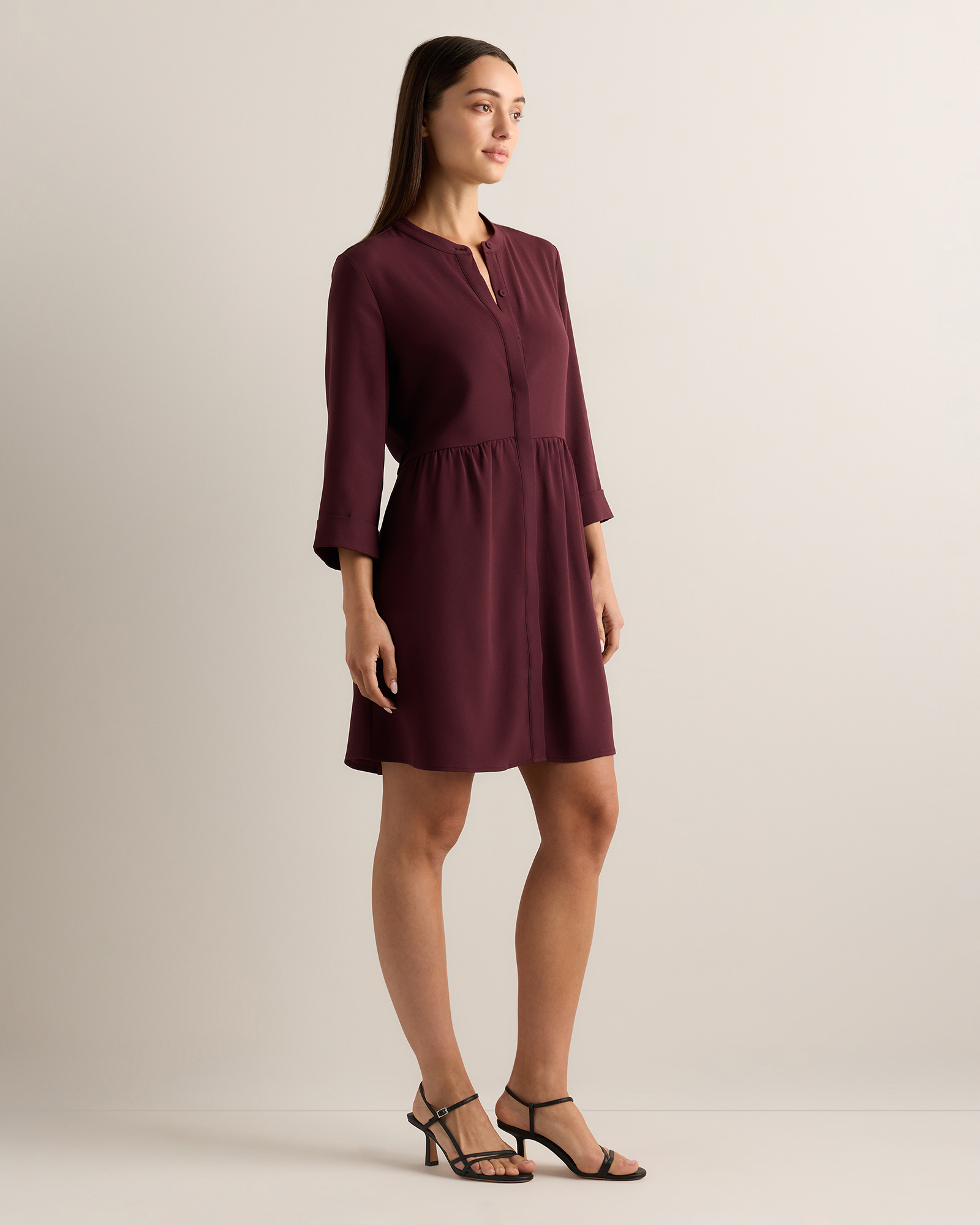 Women's Fluid Crepe Shirt Dress in Sand, Size Medium, Polyester by Quince
