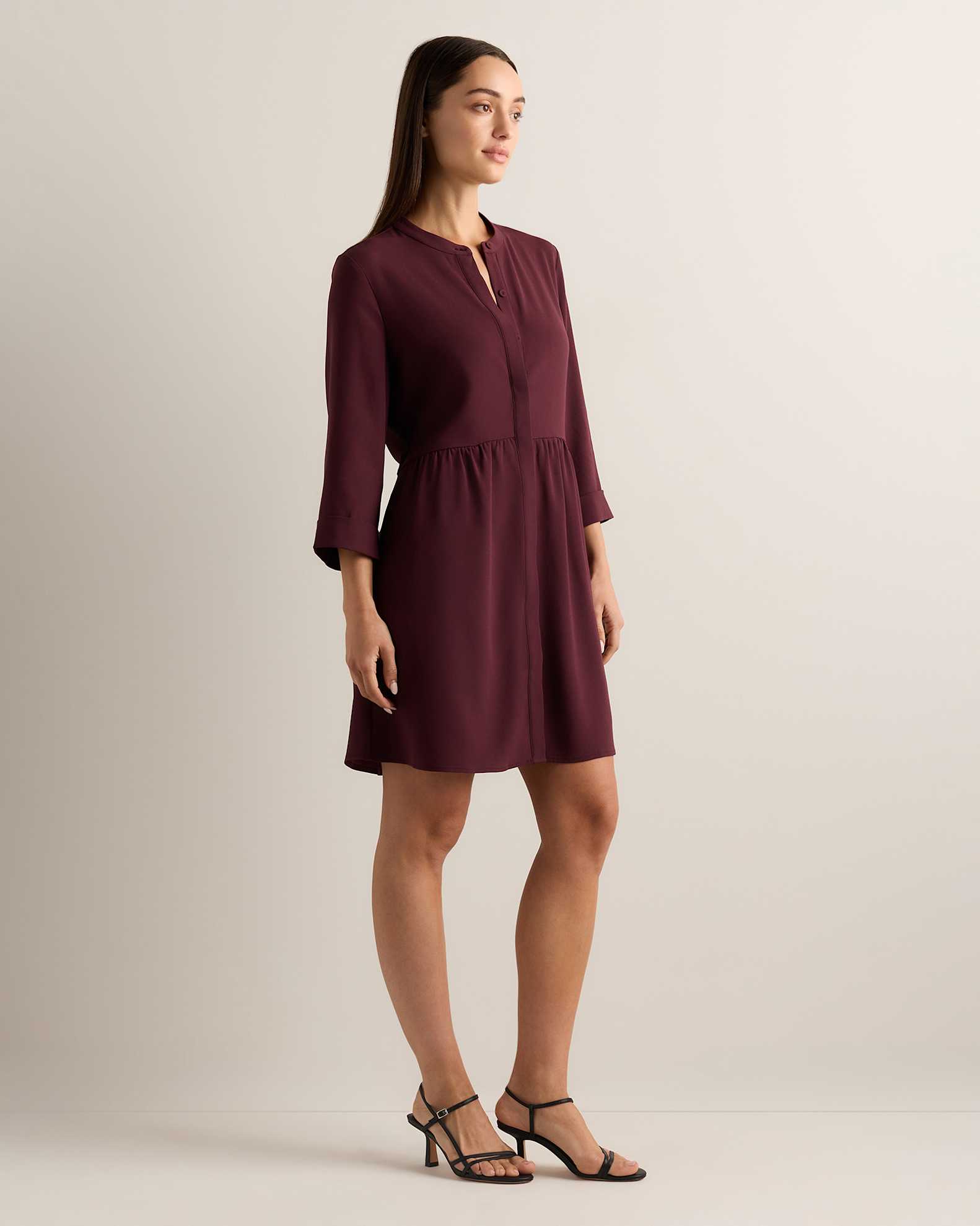 Women's Fluid Crepe Shirt Dress in Sand, Size Medium, Polyester by Quince Women's Fluid Crepe Shirt Dress in Sand, Size Medium, Polyester by Quince