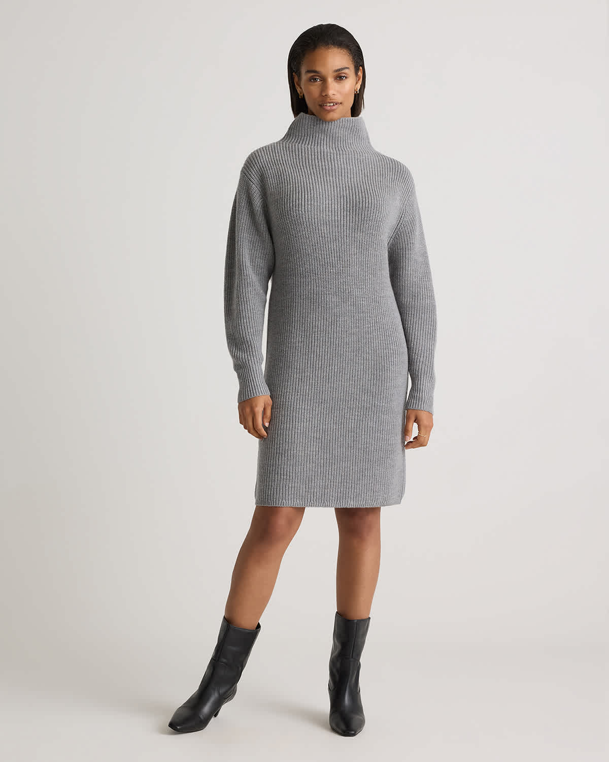 Australian Merino Wool Relaxed Turtleneck Sweater Dress in Heather