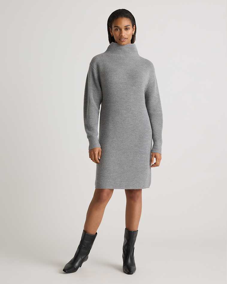 Women's Mongolian Cashmere V-Neck Midi Sweater Dress in Heather Grey, Size Small by Quince Women's Mongolian Cashmere V-Neck Midi Sweater Dress in Heather Grey, Size Small by Quince