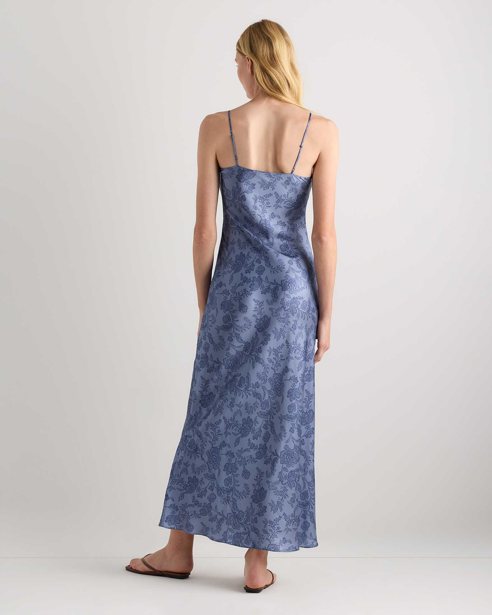 100% Washable Silk Maxi Slip Dress in Moonstone Blue Heirloom Floral 100% Washable Silk Maxi Slip Dress in Moonstone Blue Heirloom Floral