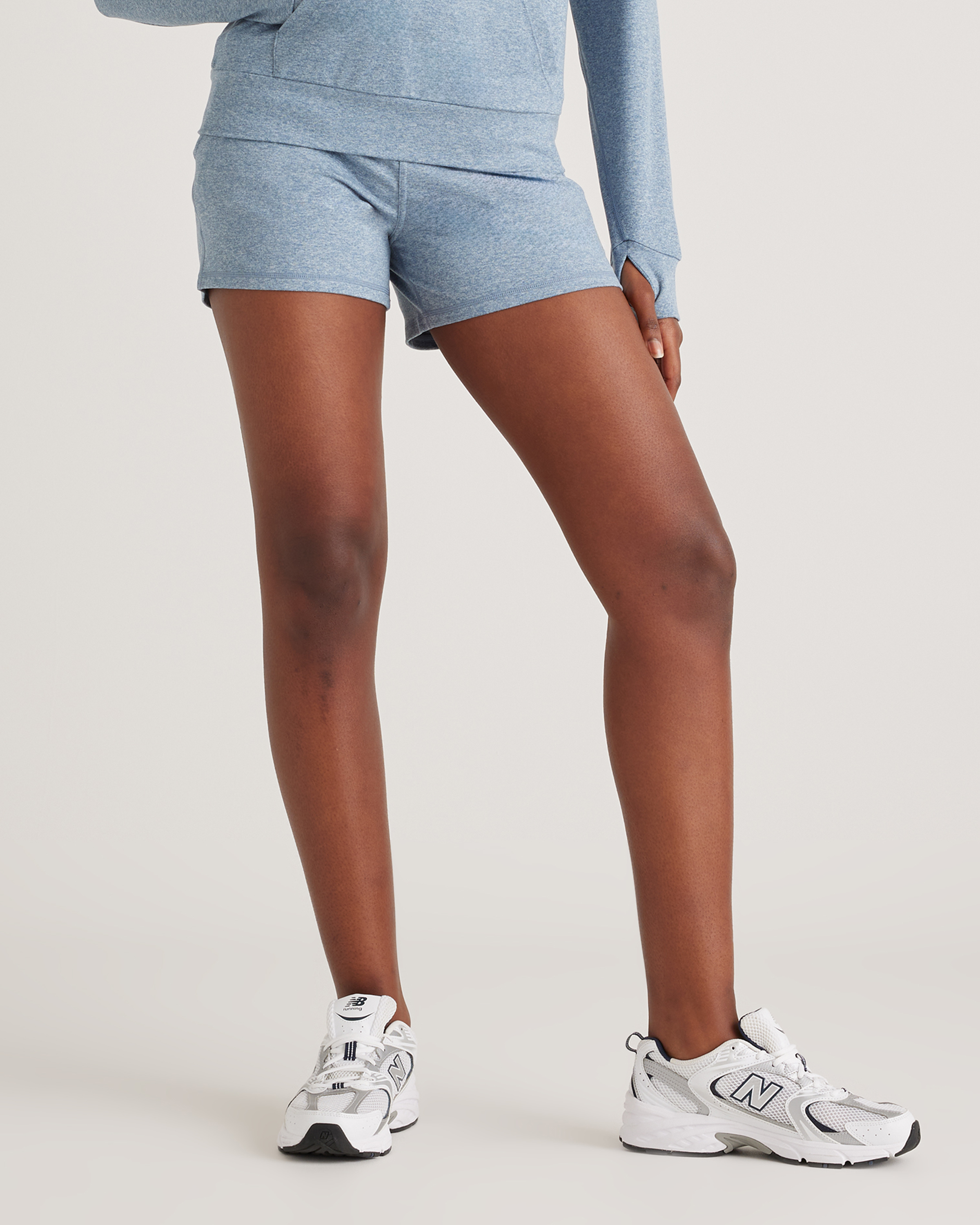 Heather Sky Blue Flowknit Mid-Rise Shorts