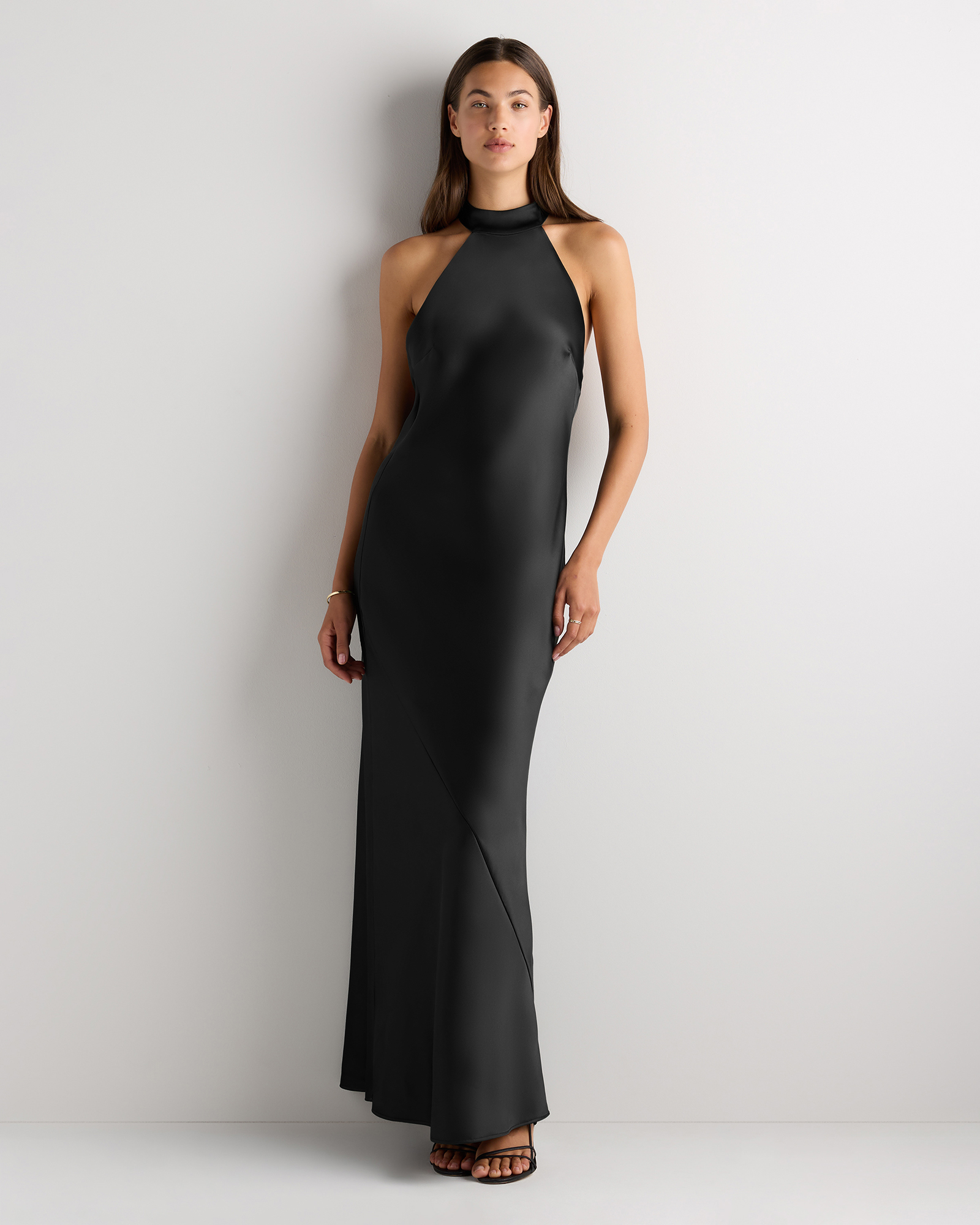 Black Catalina Stretch Satin Dress