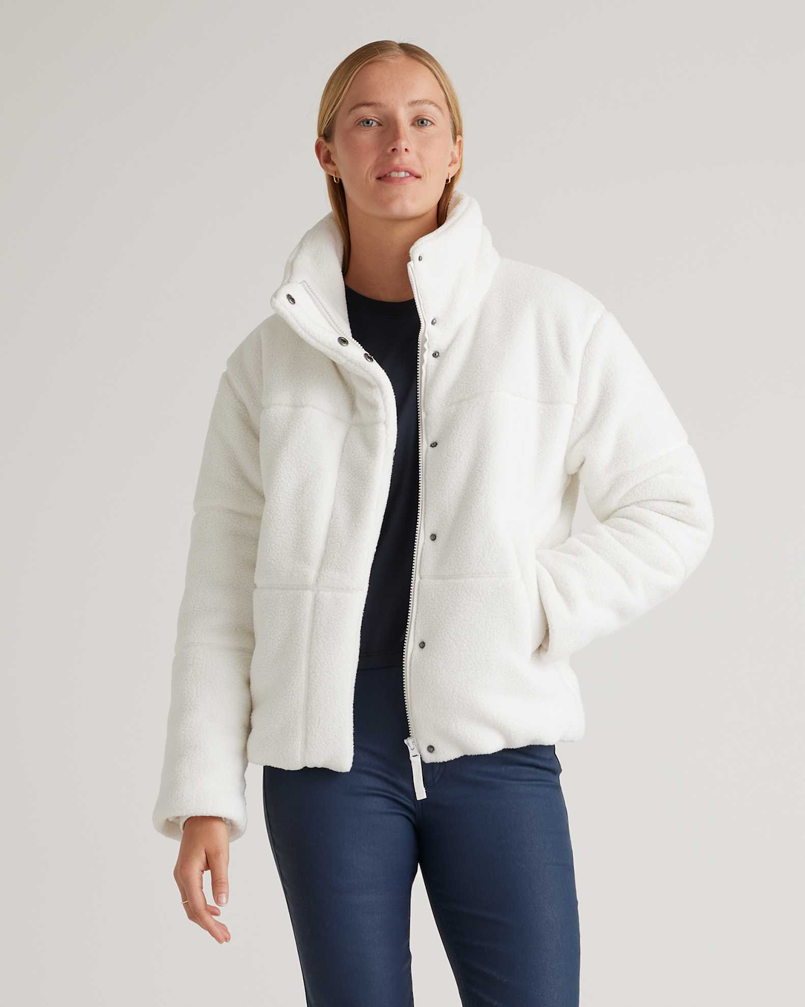 Sherpa Puffer Jacket in Ivory - Main Image