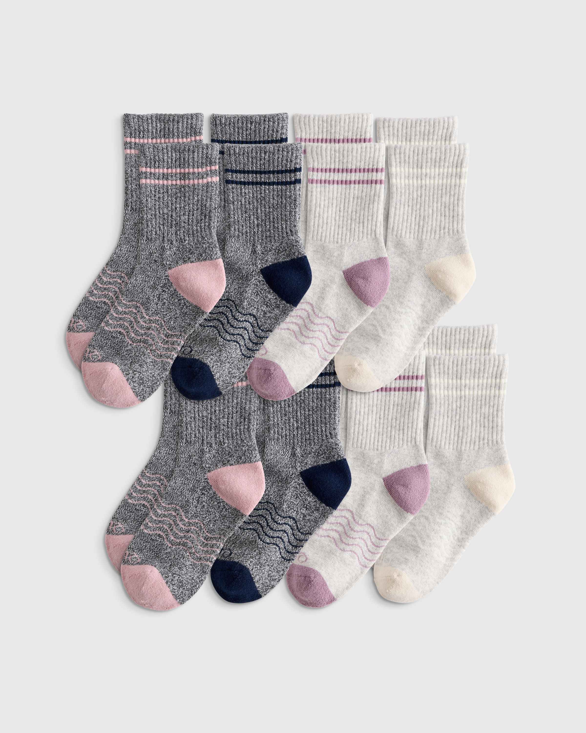 Marled Grey Multi Kids Organic Cotton Quarter Crew Socks 8-Pack