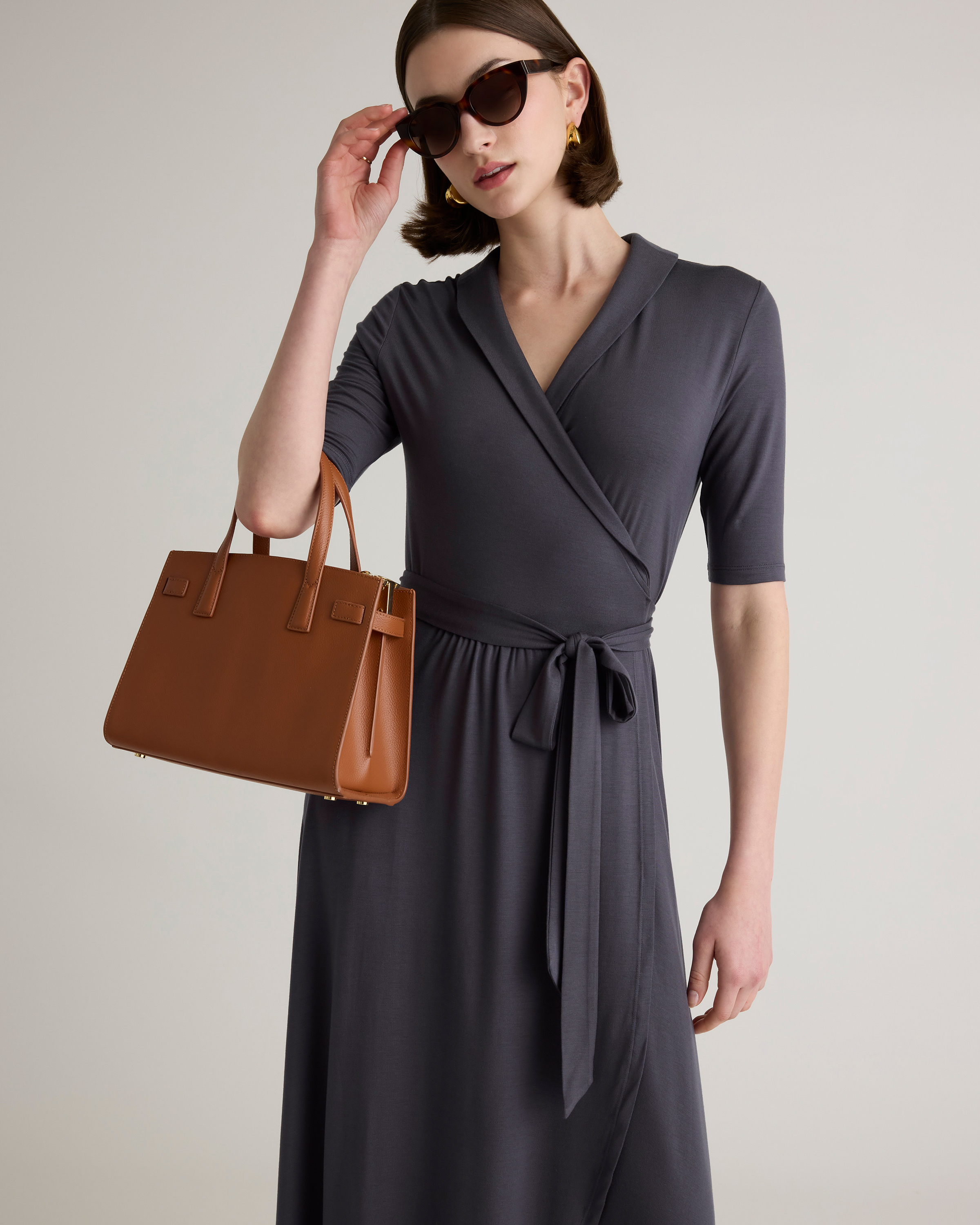 ワンピース celon rounded hem sleeve dress HENGIN 2024 Women's Midi Dress Long Sleeve Solid Lace-up