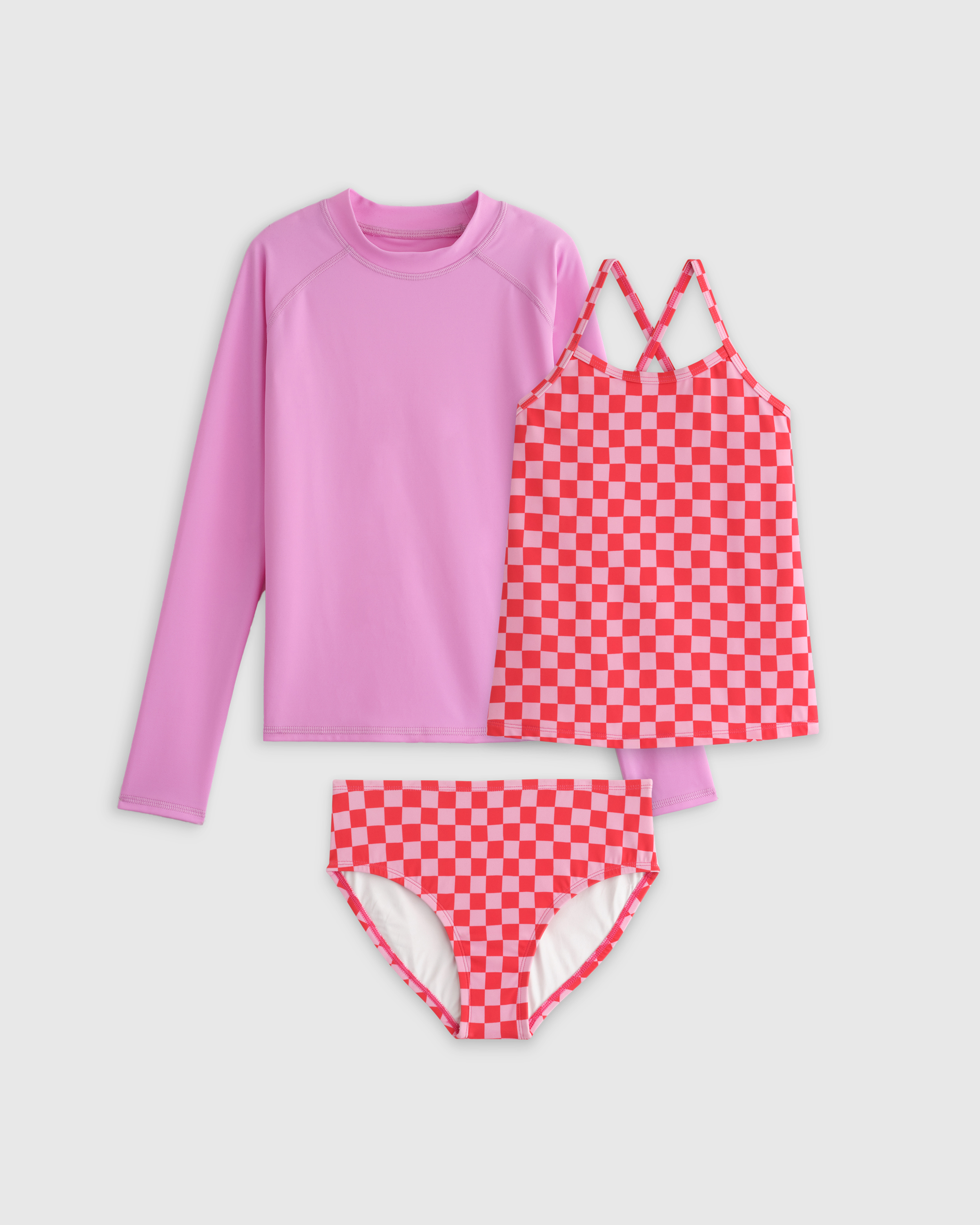 Checks Sunsafe Tankini Swimsuit & Rash Guard Set