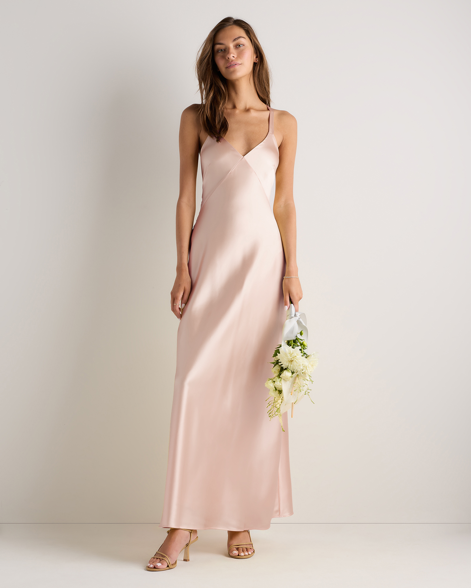 Pale Blush Pink Bianca Stretch Satin Dress
