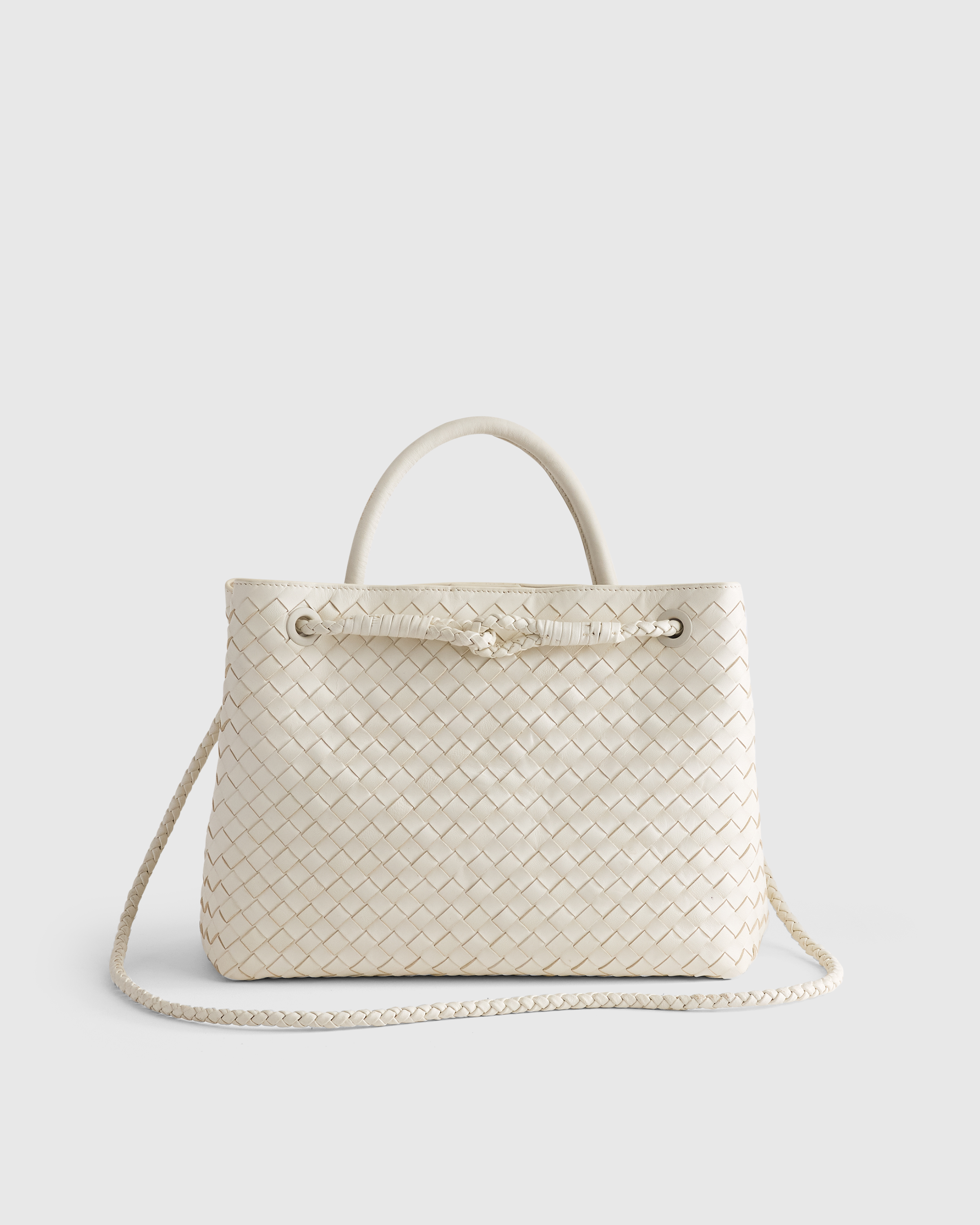 Bone Italian Leather Handwoven Satchel
