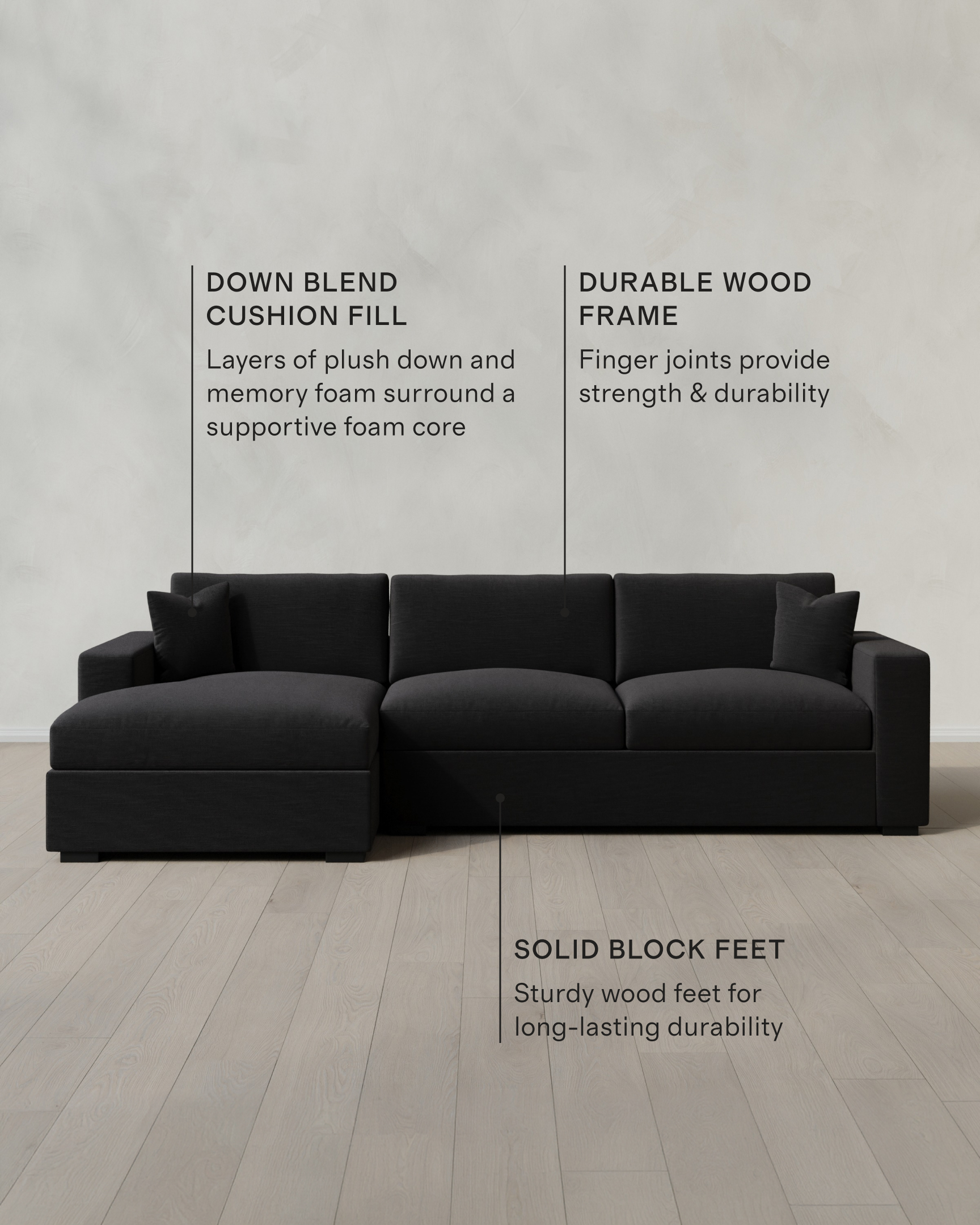 Oasis 2-Piece Chaise Sectional in Performance Linen in Onyx