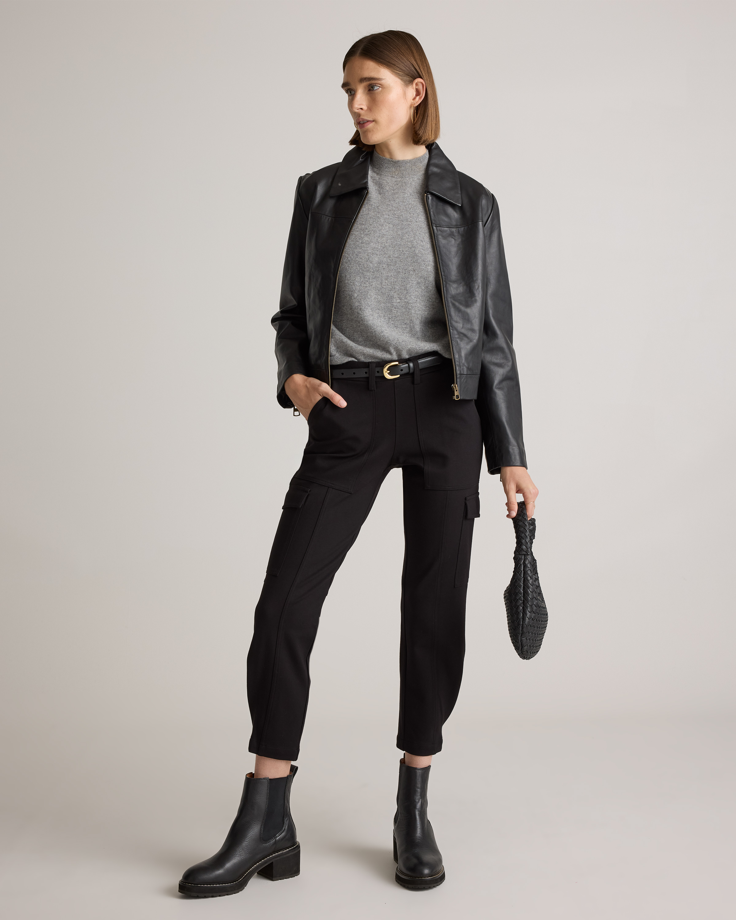 Ultra-Stretch Ponte Tapered Cargo Pants