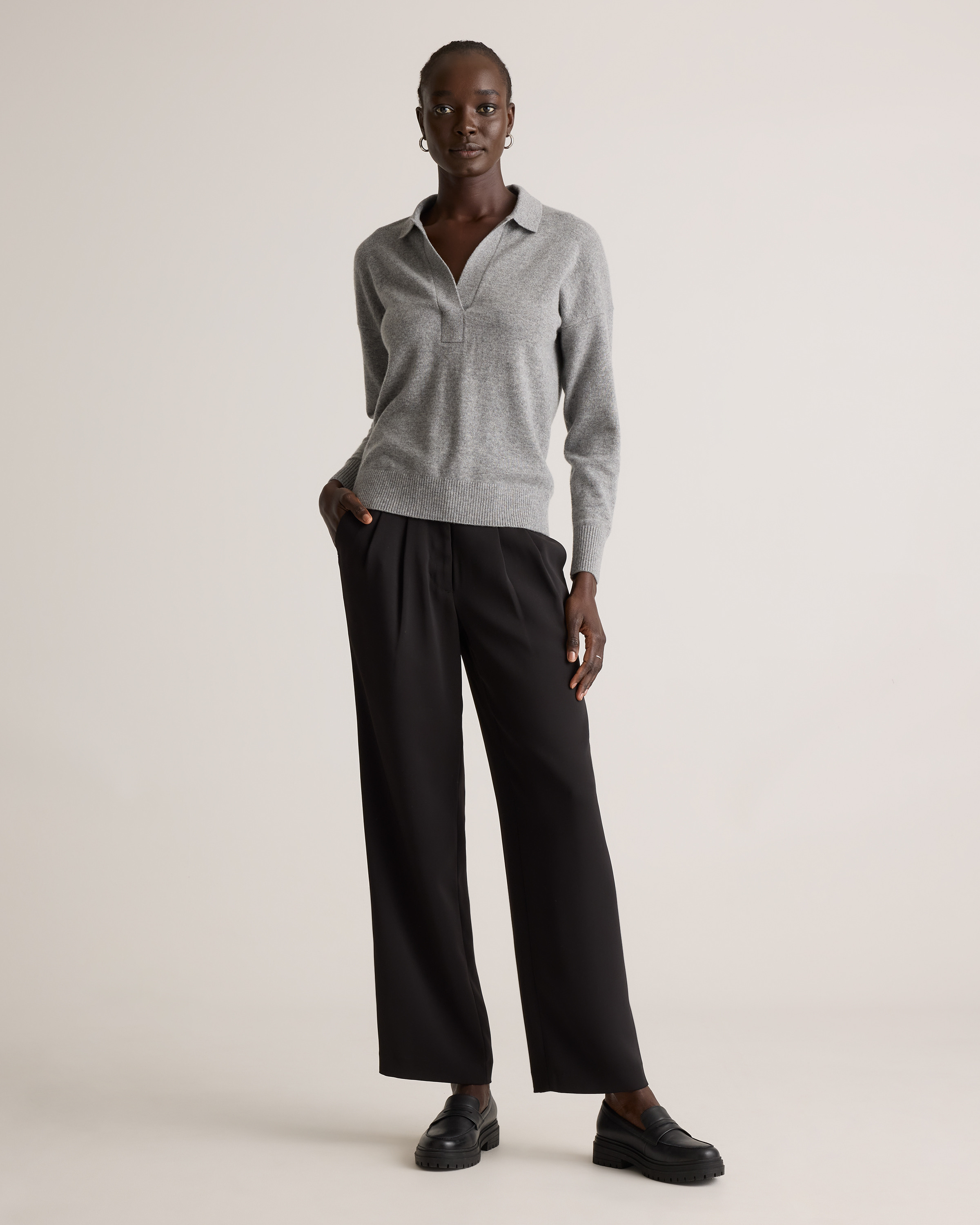 トップス 25AW cash&barba Mongolian Cashmere POLO Mongolian Cashmere Polo Sweater in Oatmeal