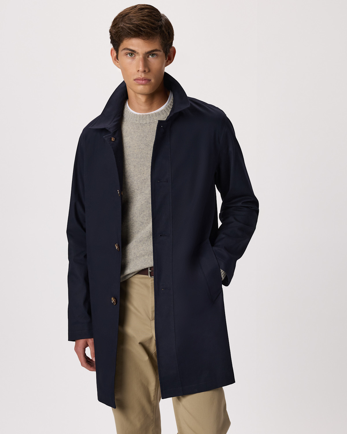 Quince Men's Comfort Stretch Trench Coat in Navy