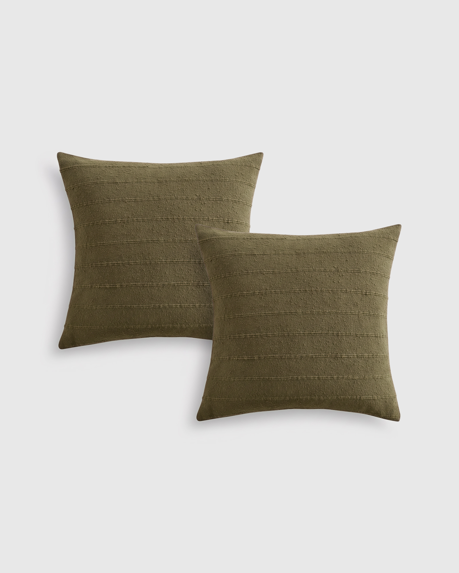 Olive Textured Striped Cotton Pillow Cover (Set of 2)