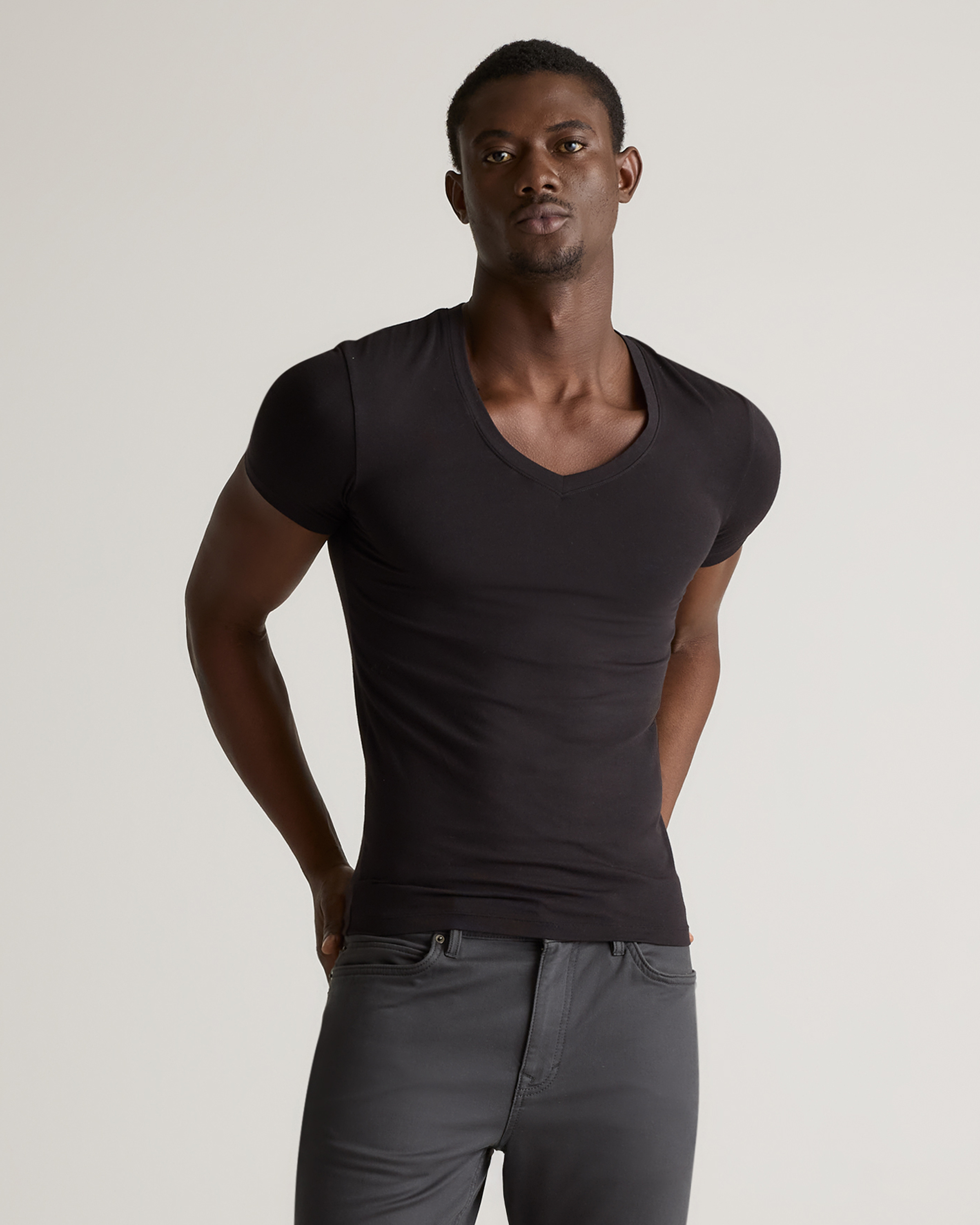 Quince Men's Soft Stretch V-neck Undershirt In Bold Black