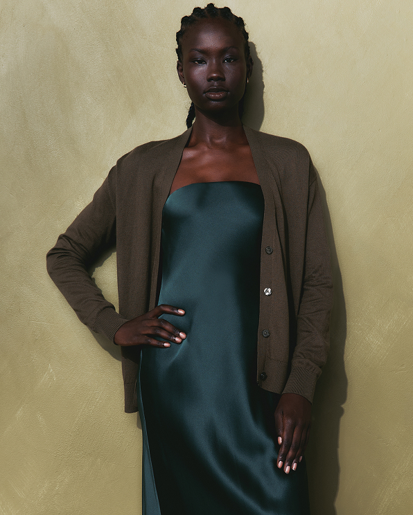 Mocha Heather Cardigan léger en coton et cachemire