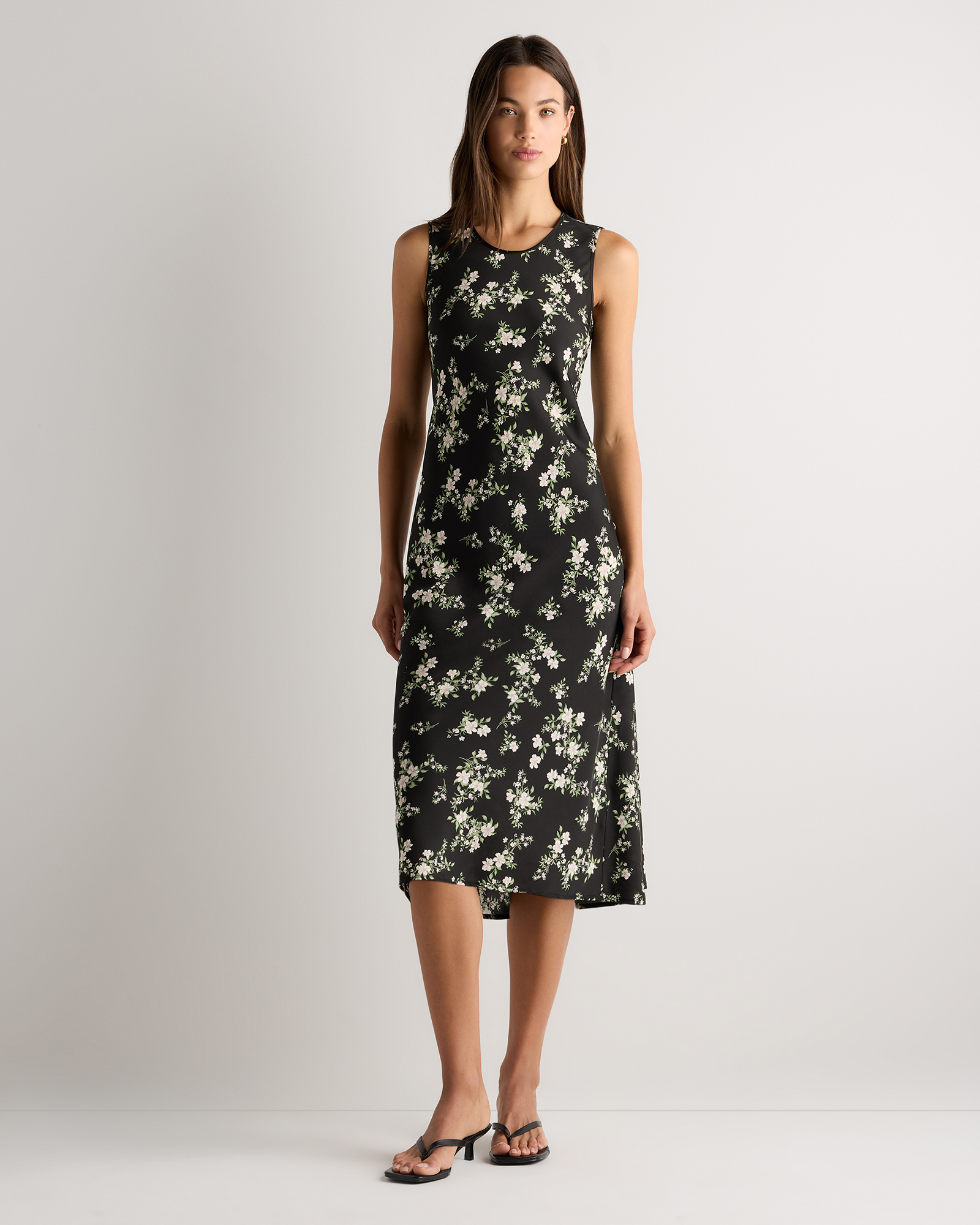 Black Vintage Pink Petite Floral Robe midi style débardeur en soie extensible et lavable