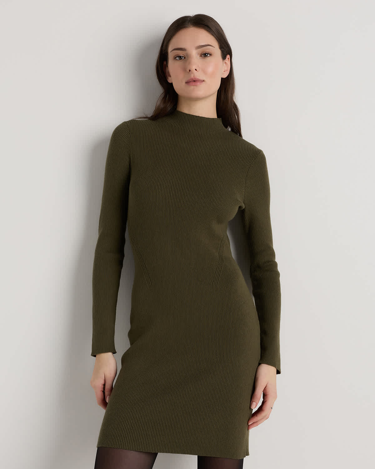 Women's Cotton Cashmere Mock Neck Mini Dress in Olive, Size Small by Quince Women's Cotton Cashmere Mock Neck Mini Dress in Olive, Size Small by Quince
