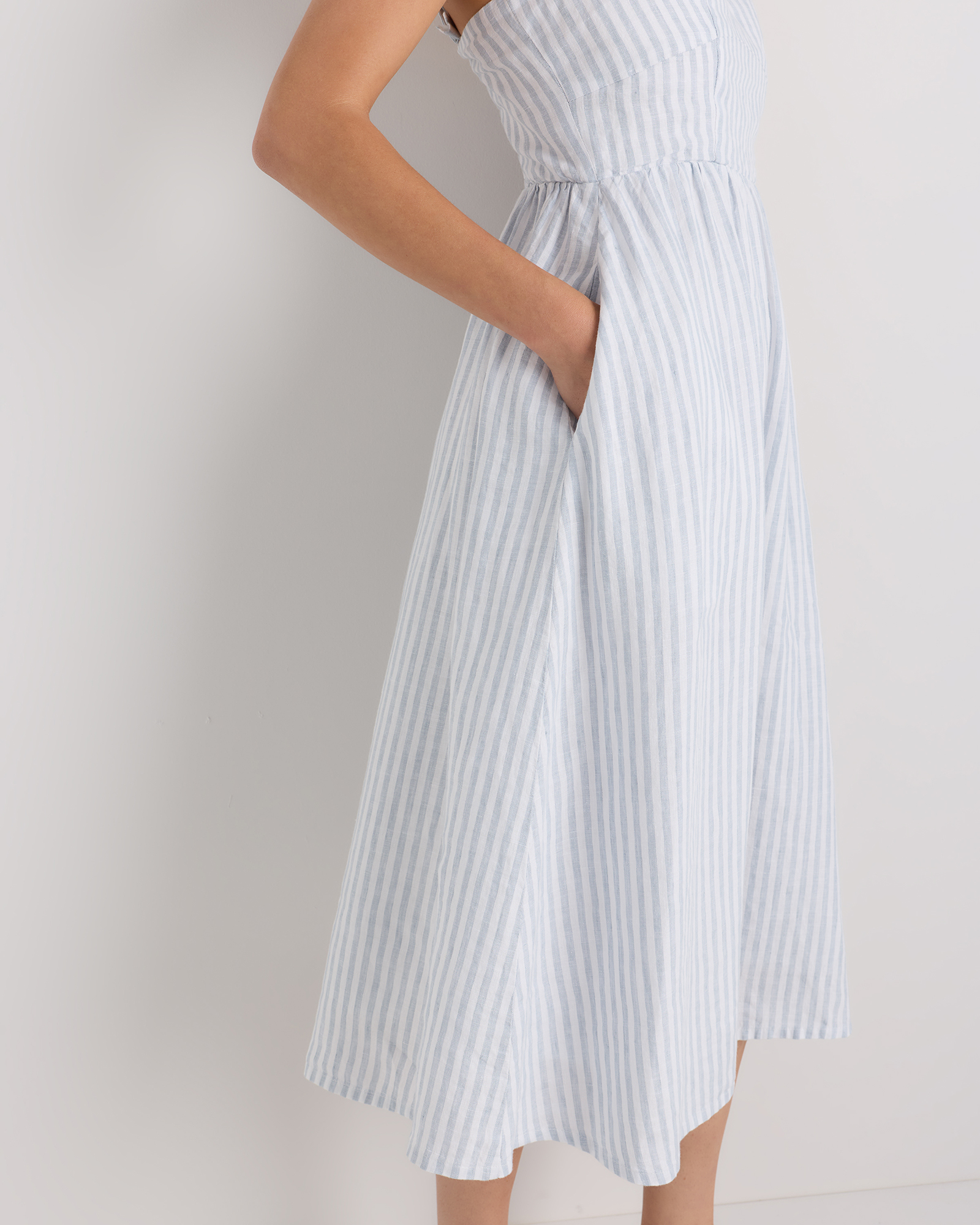chinese dress ladies chouyatou Women's Summer Half Puff Sleeve Cotton Dress Notch Neck Striped  Midi Dress with Pockets (Small,Army Green) at Amazon Women's Clothing store main image 1